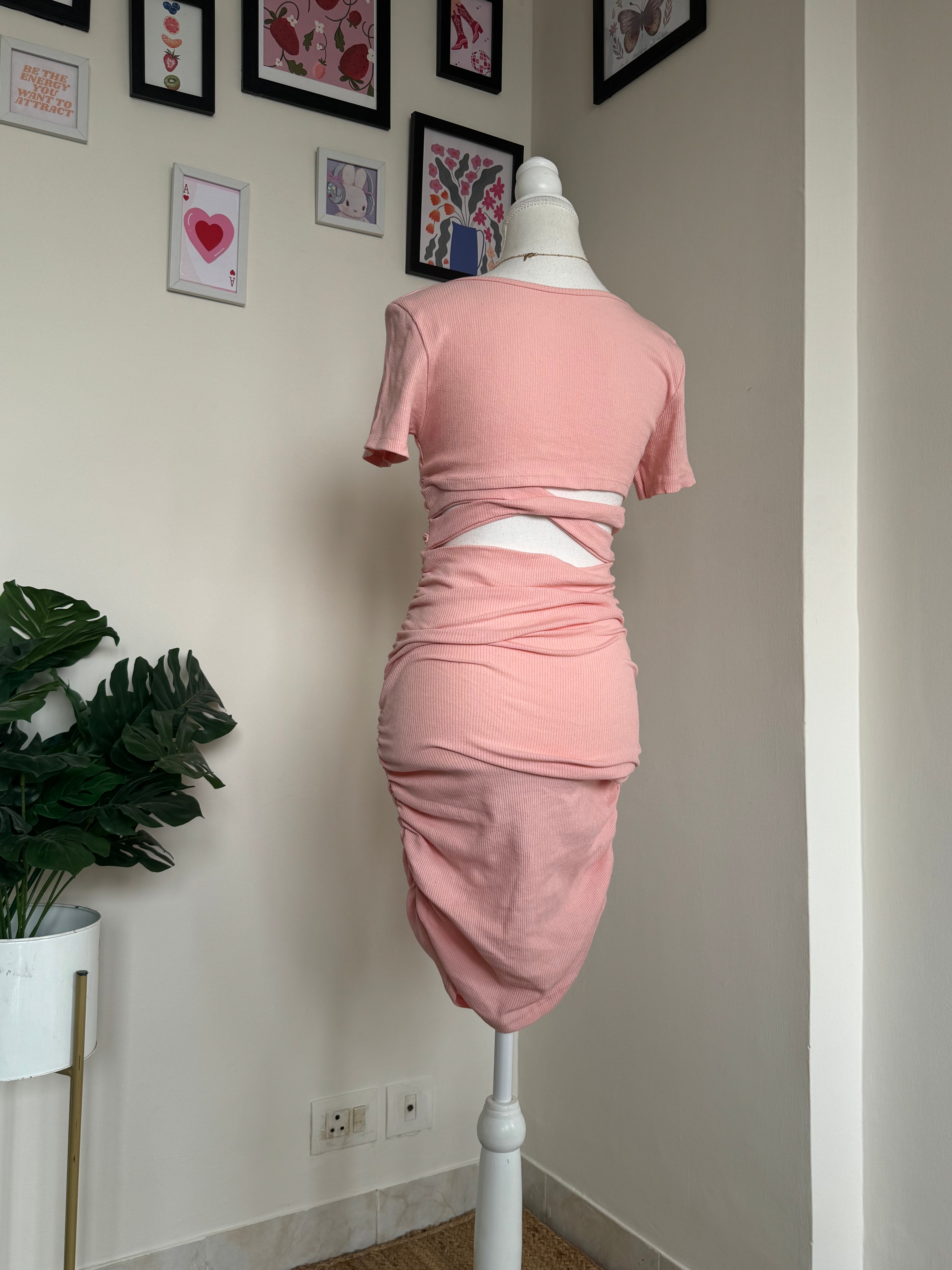 Baby Pink Ruched Bodycon Dress