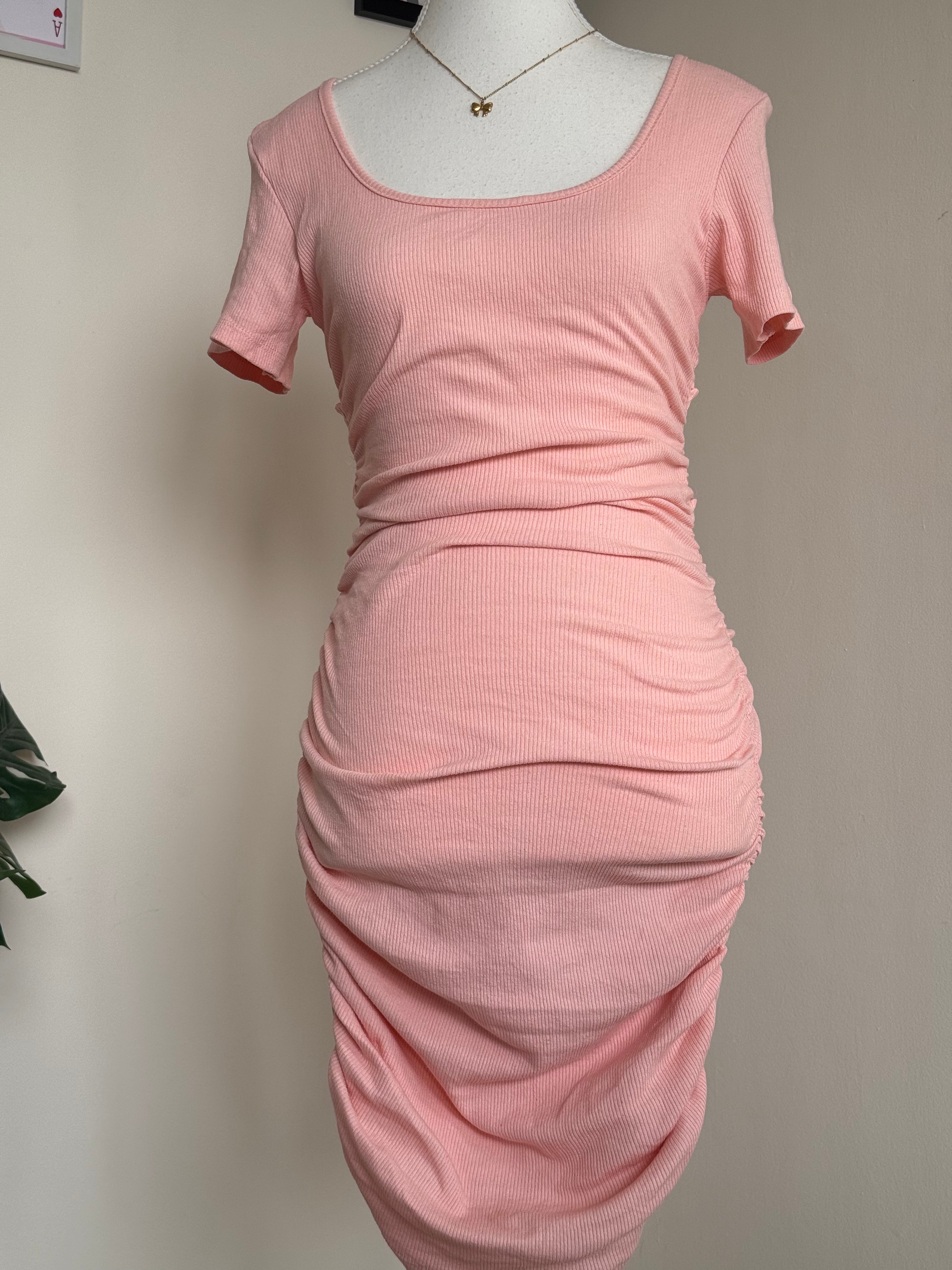 Baby Pink Ruched Bodycon Dress