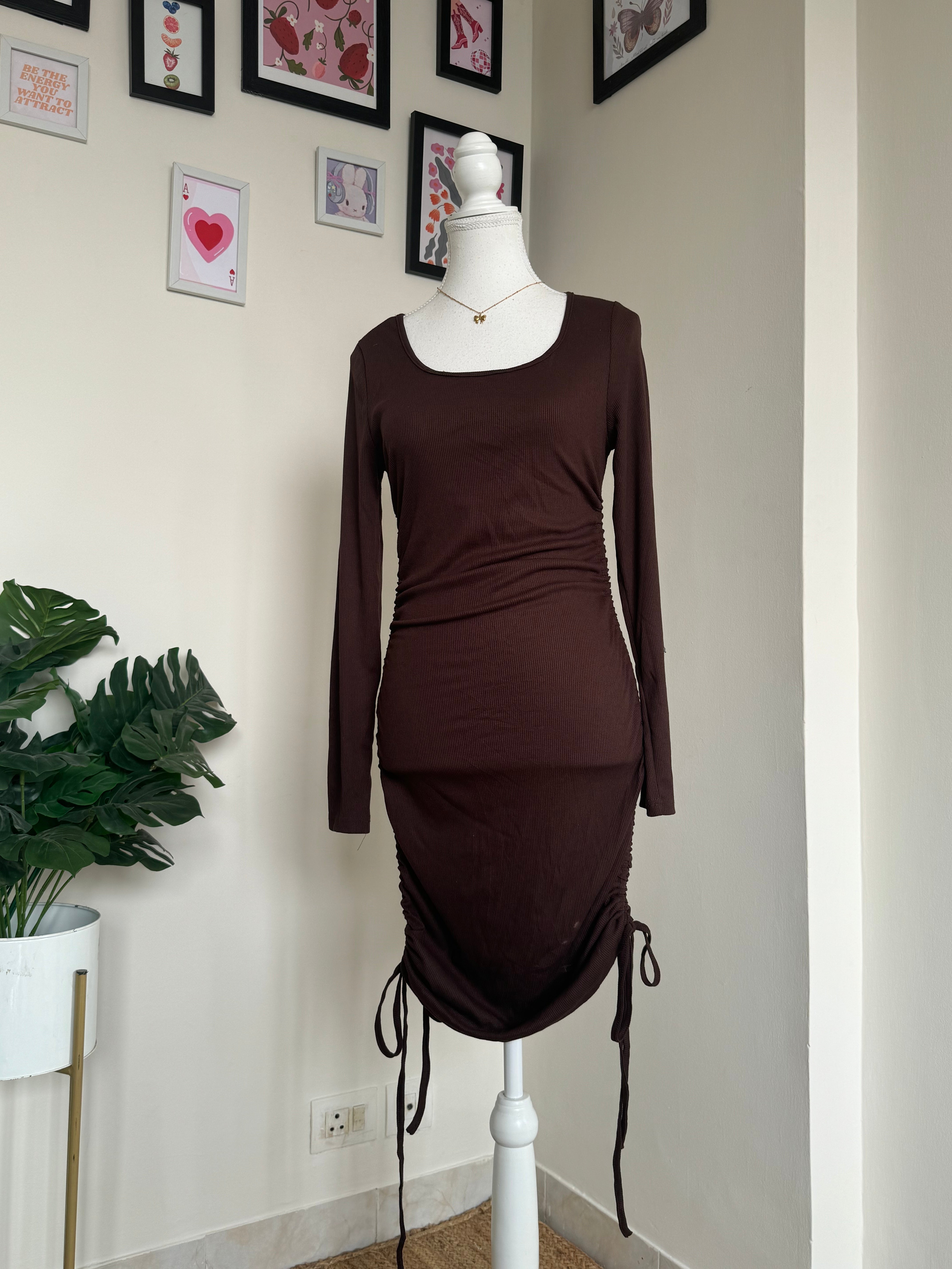 Brown Ruched Bodycon Dress