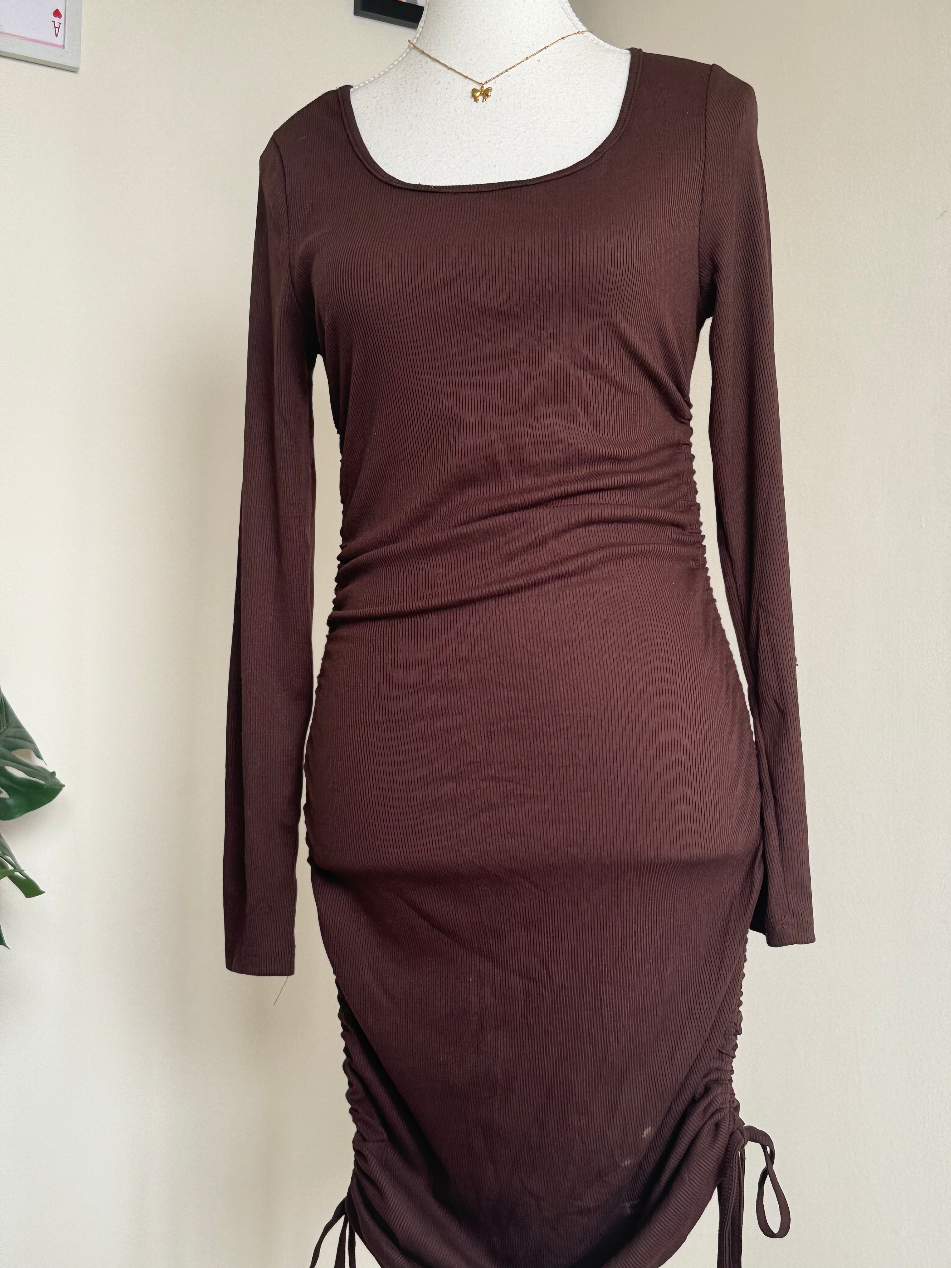 Brown Ruched Bodycon Dress