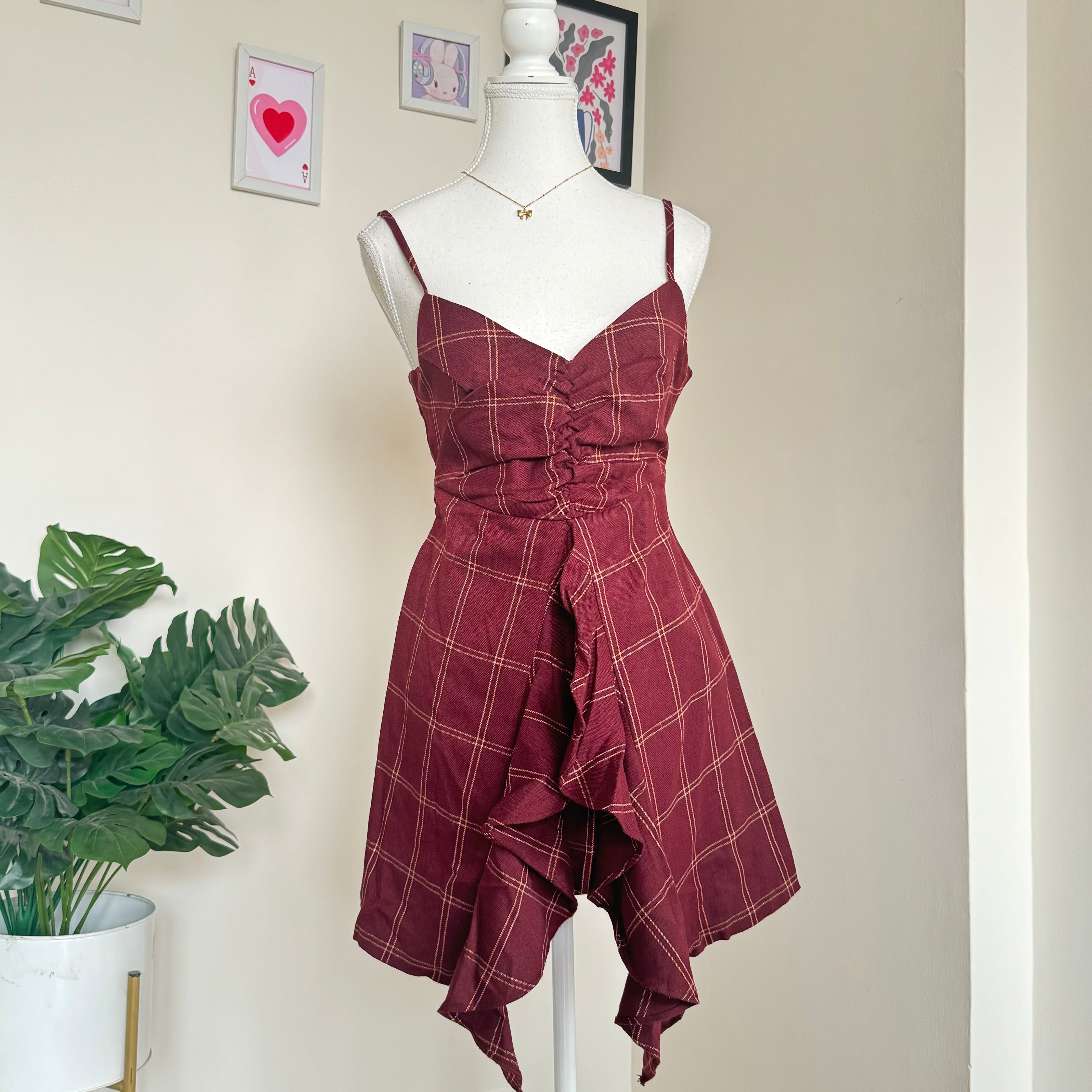 Maroon Checkered Dress