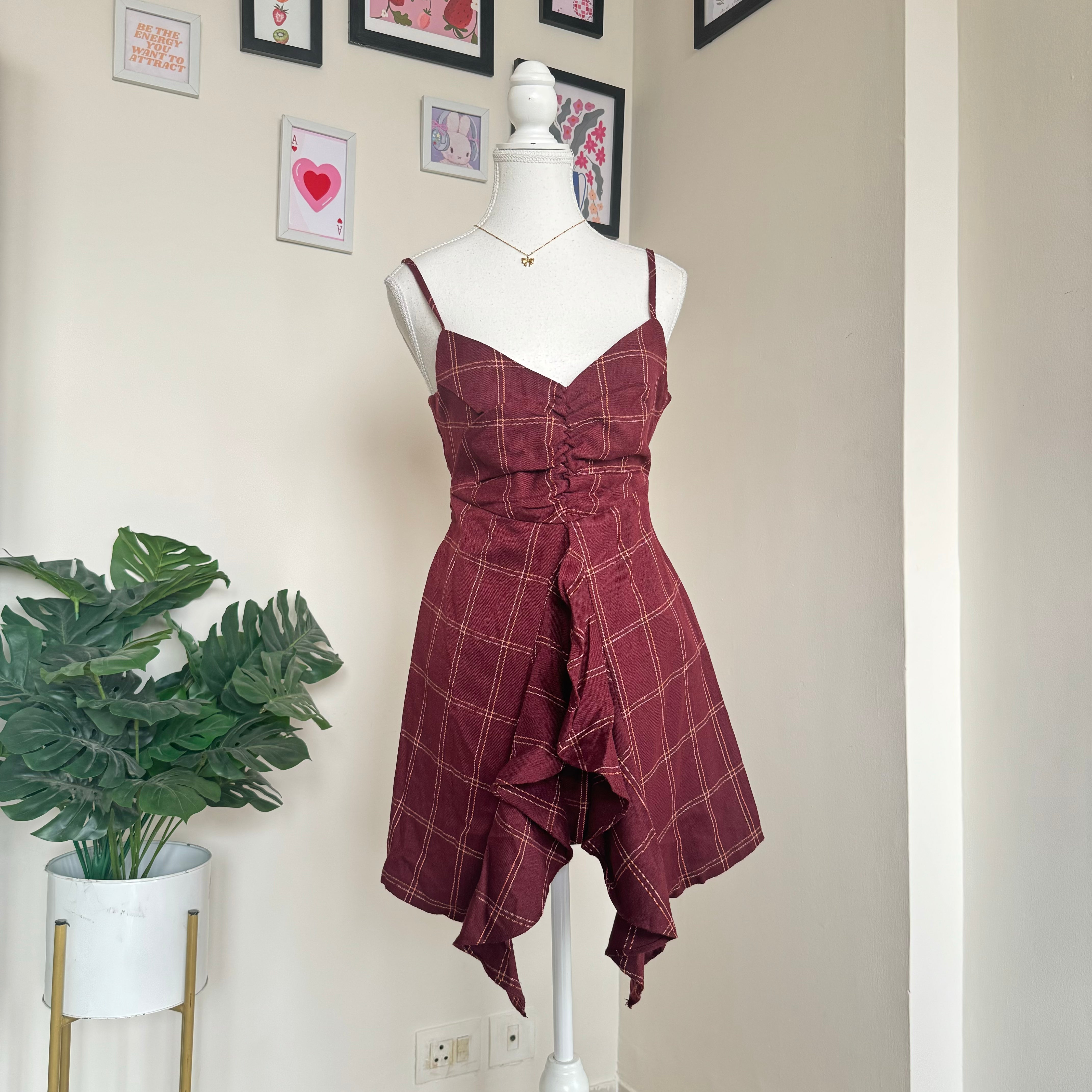 Maroon Checkered Dress