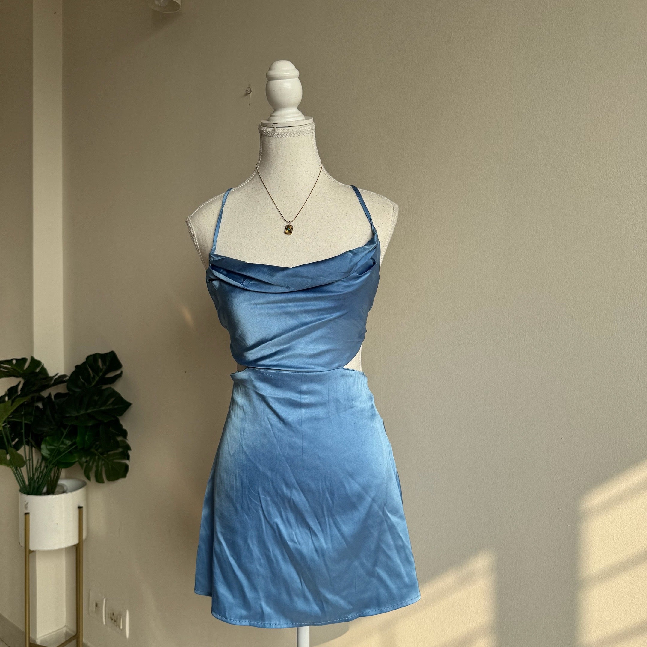 baby Blue satin Backless Dress