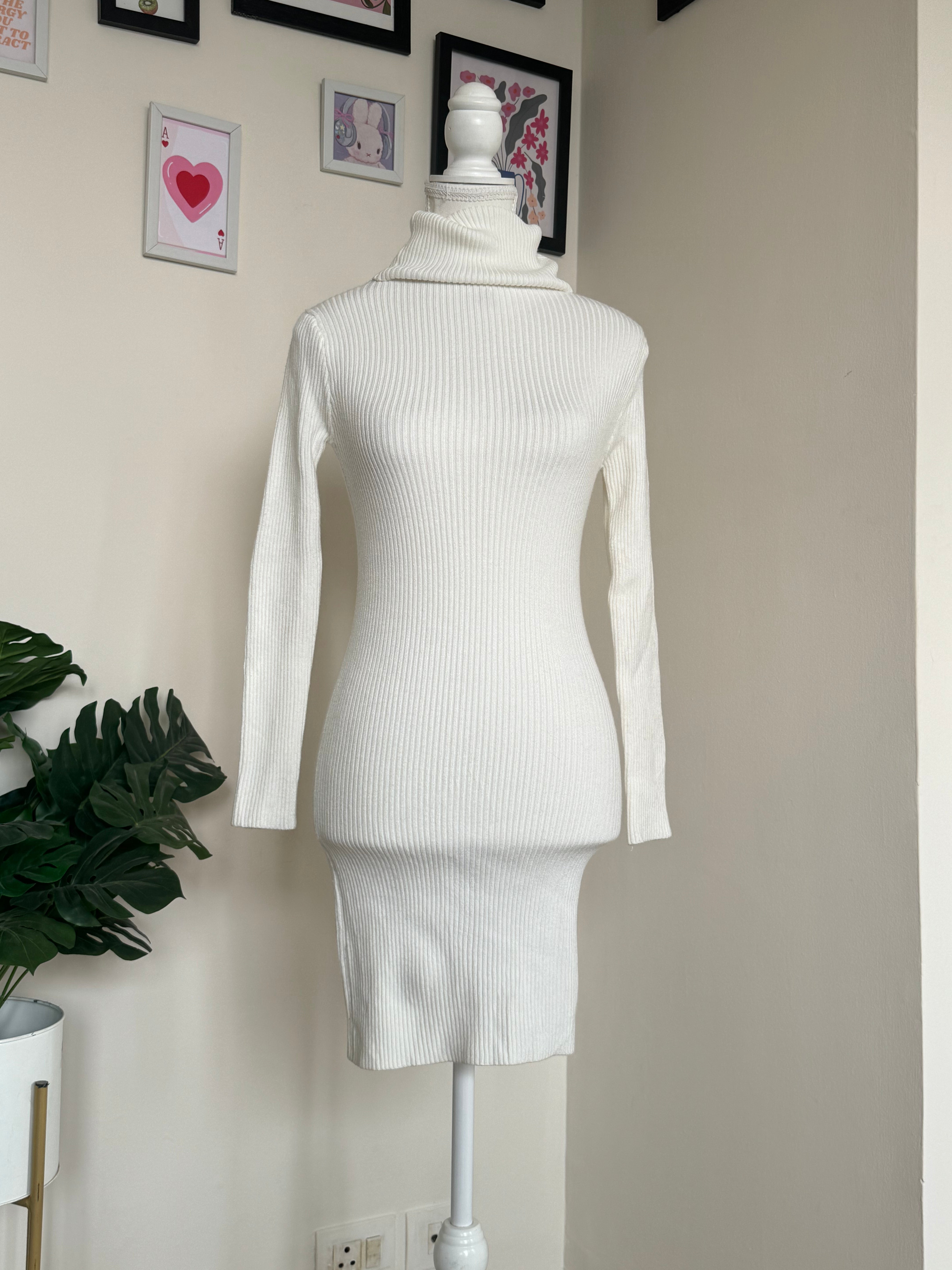 White Turtle-Neck Bodycon Dress