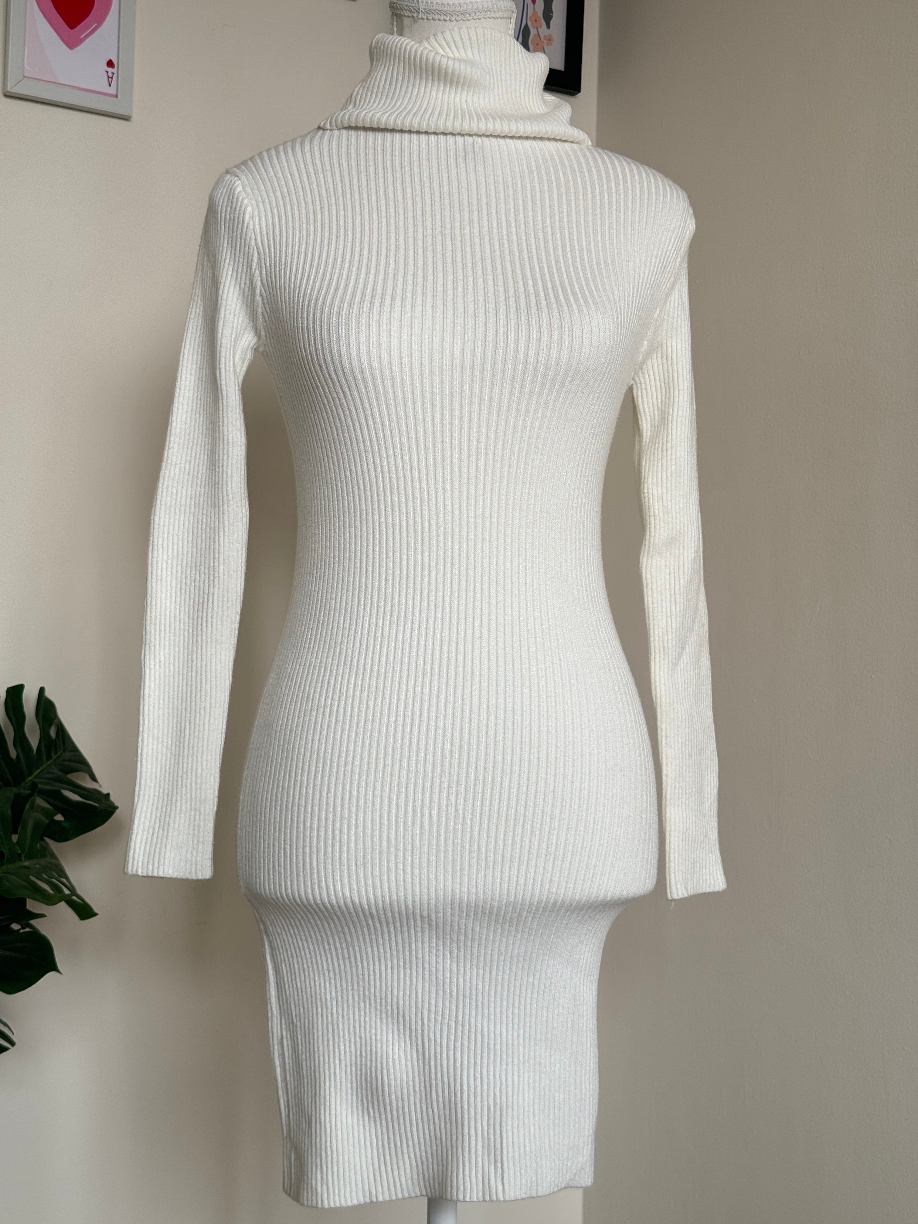 White Turtle-Neck Bodycon Dress