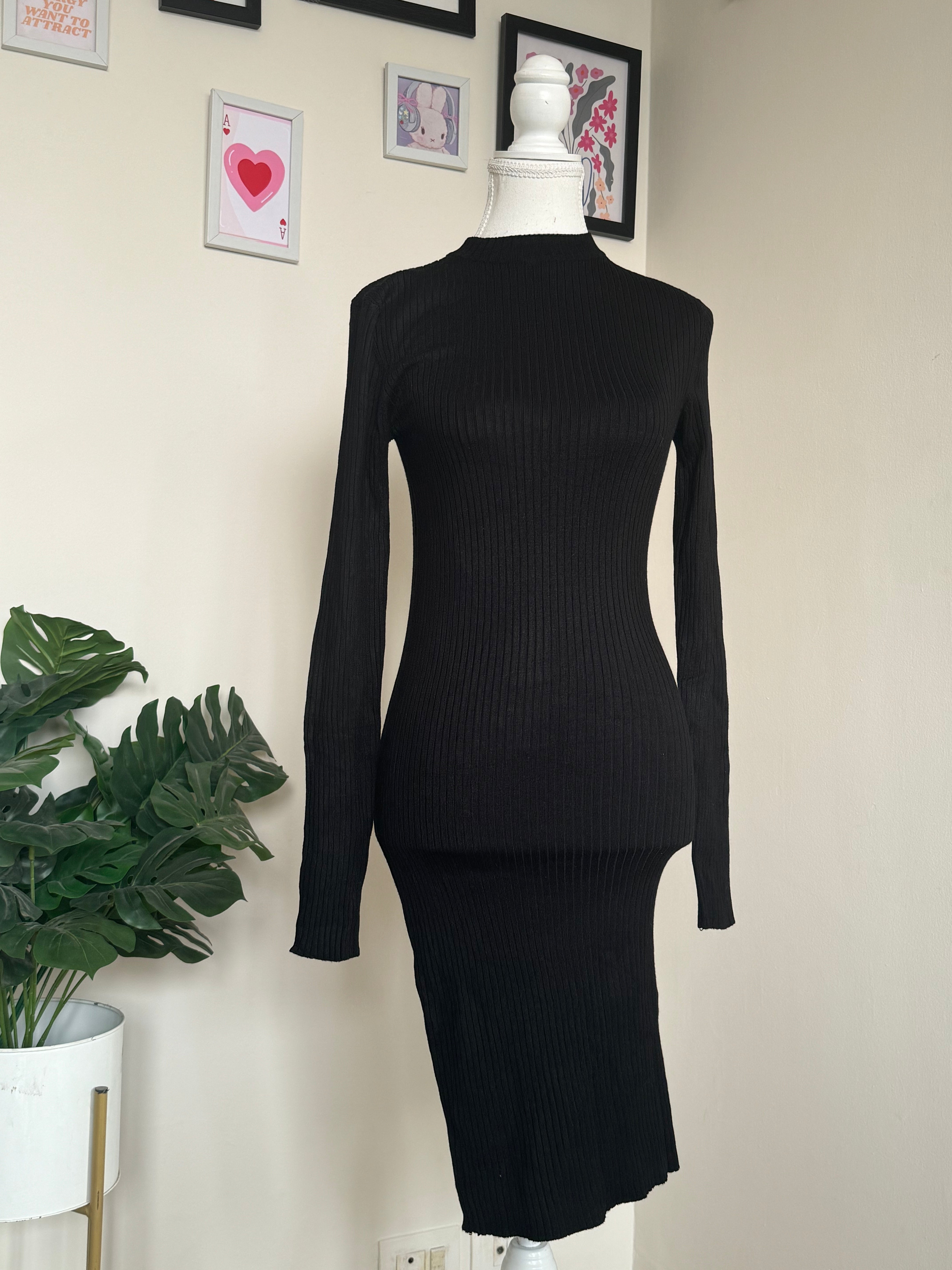 Black Mock-Neck Bodycon Dress - A