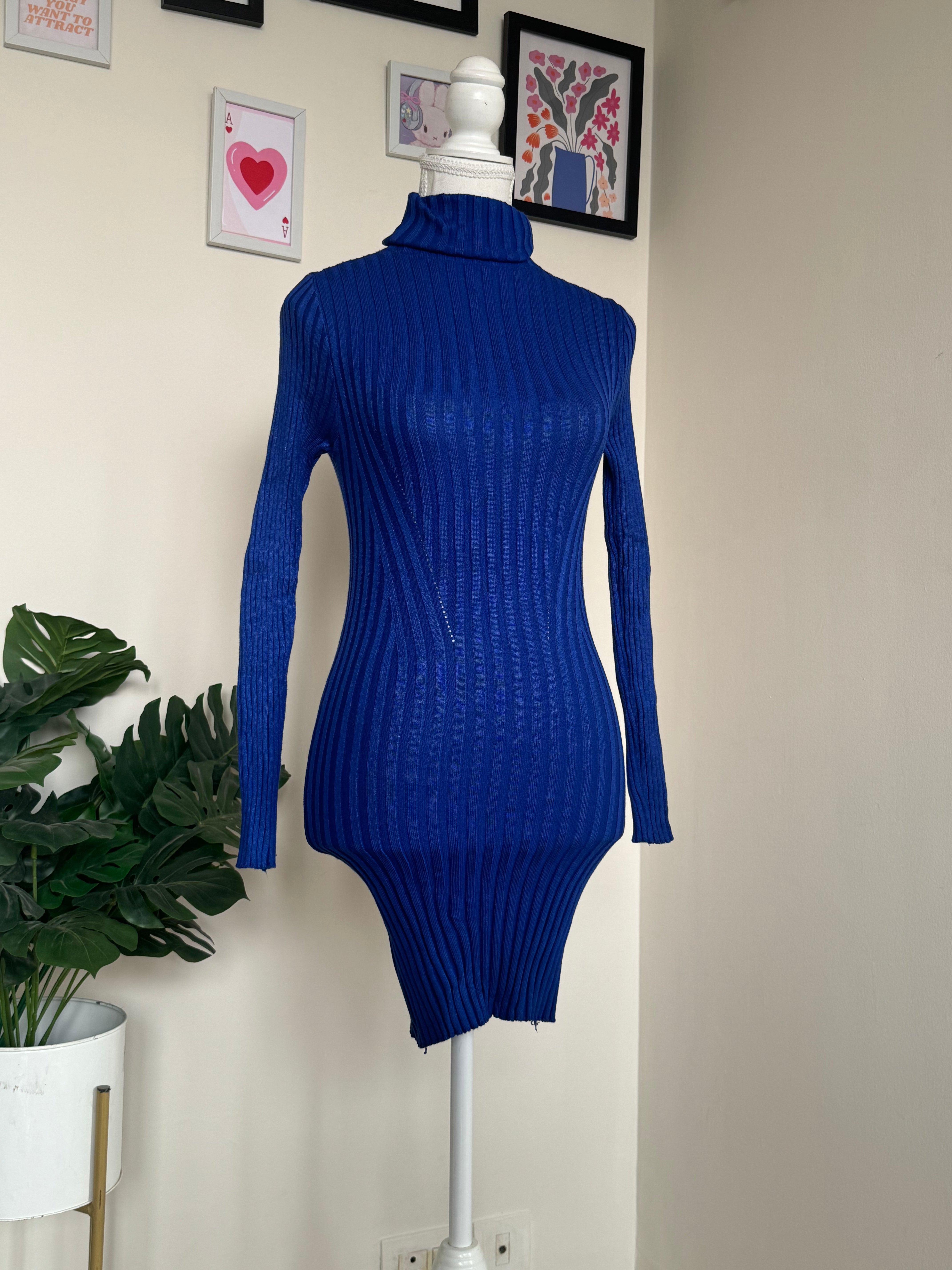 Royal Blue Turtle-Neck Bodycon Dress