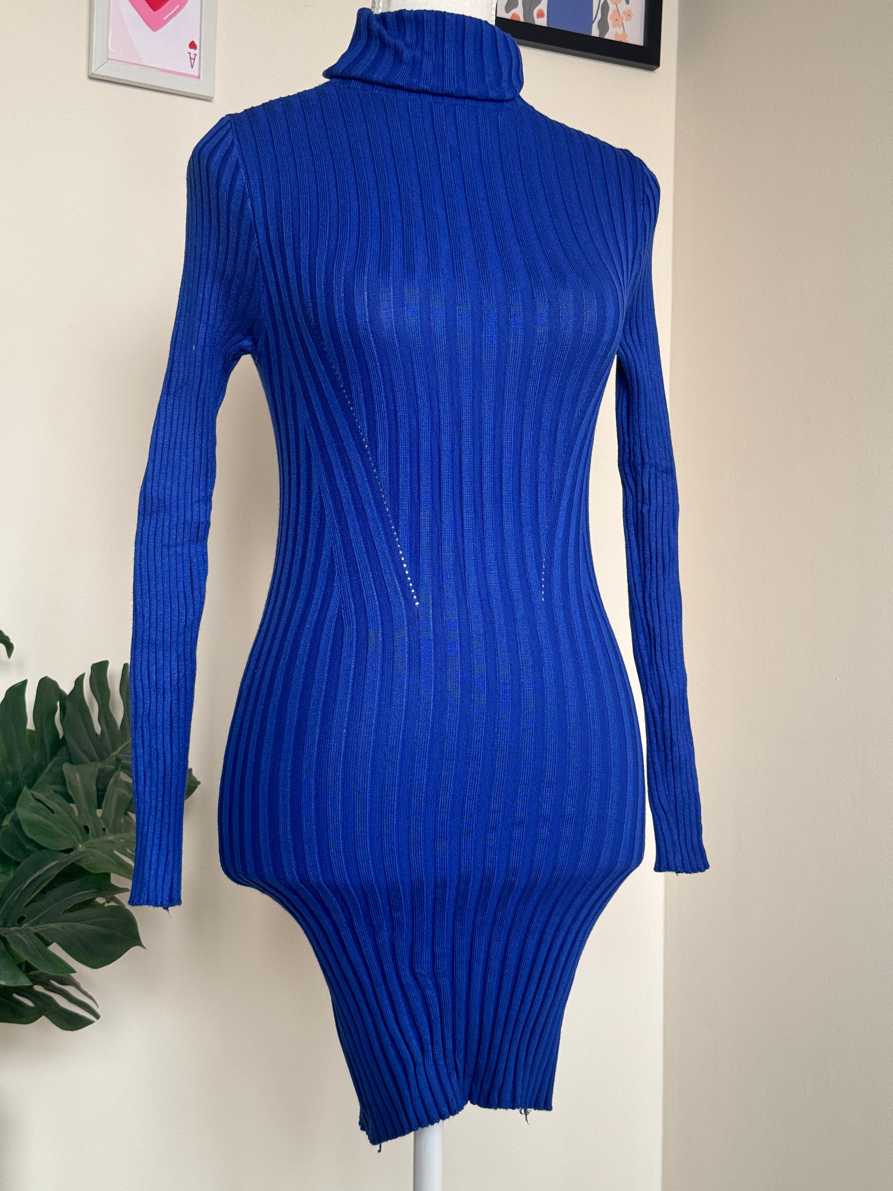 Royal Blue Turtle-Neck Bodycon Dress