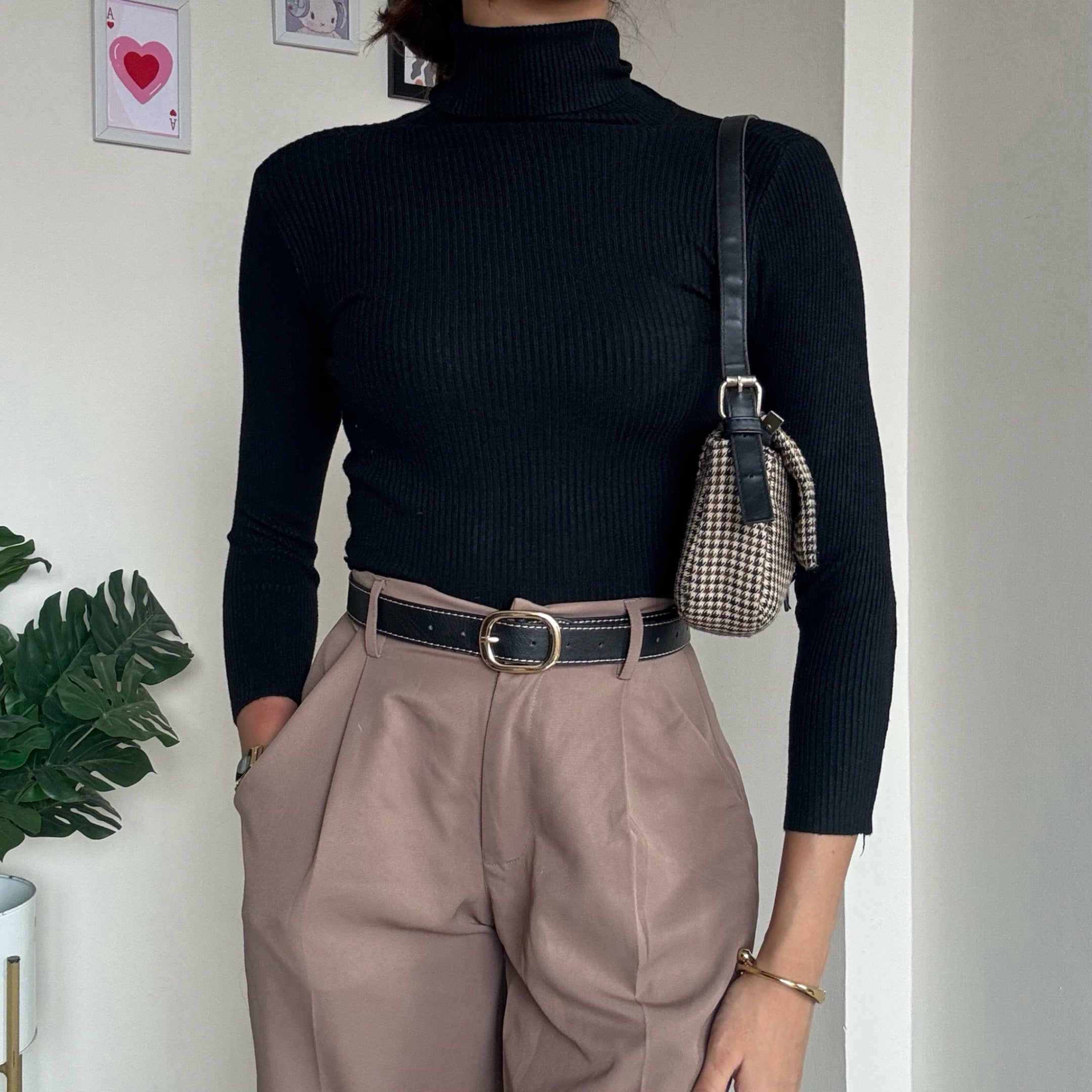 Black Turtle-Neck Knit Top