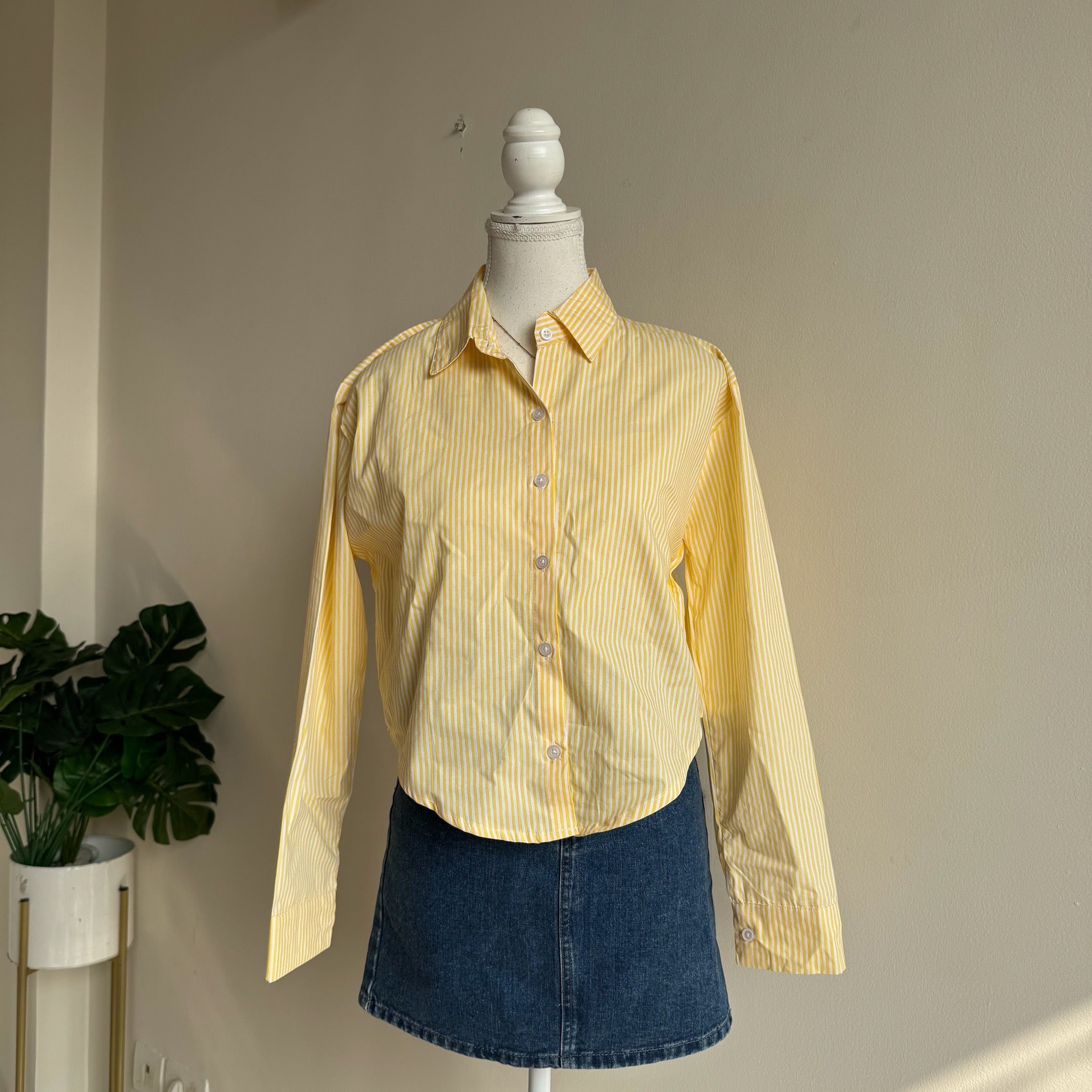 Yellow Stripped Crop Shirt