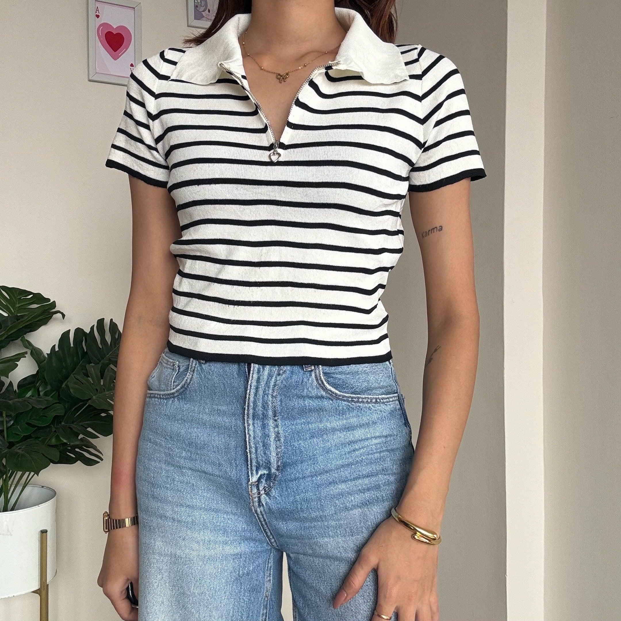 White Stripe Collar Top