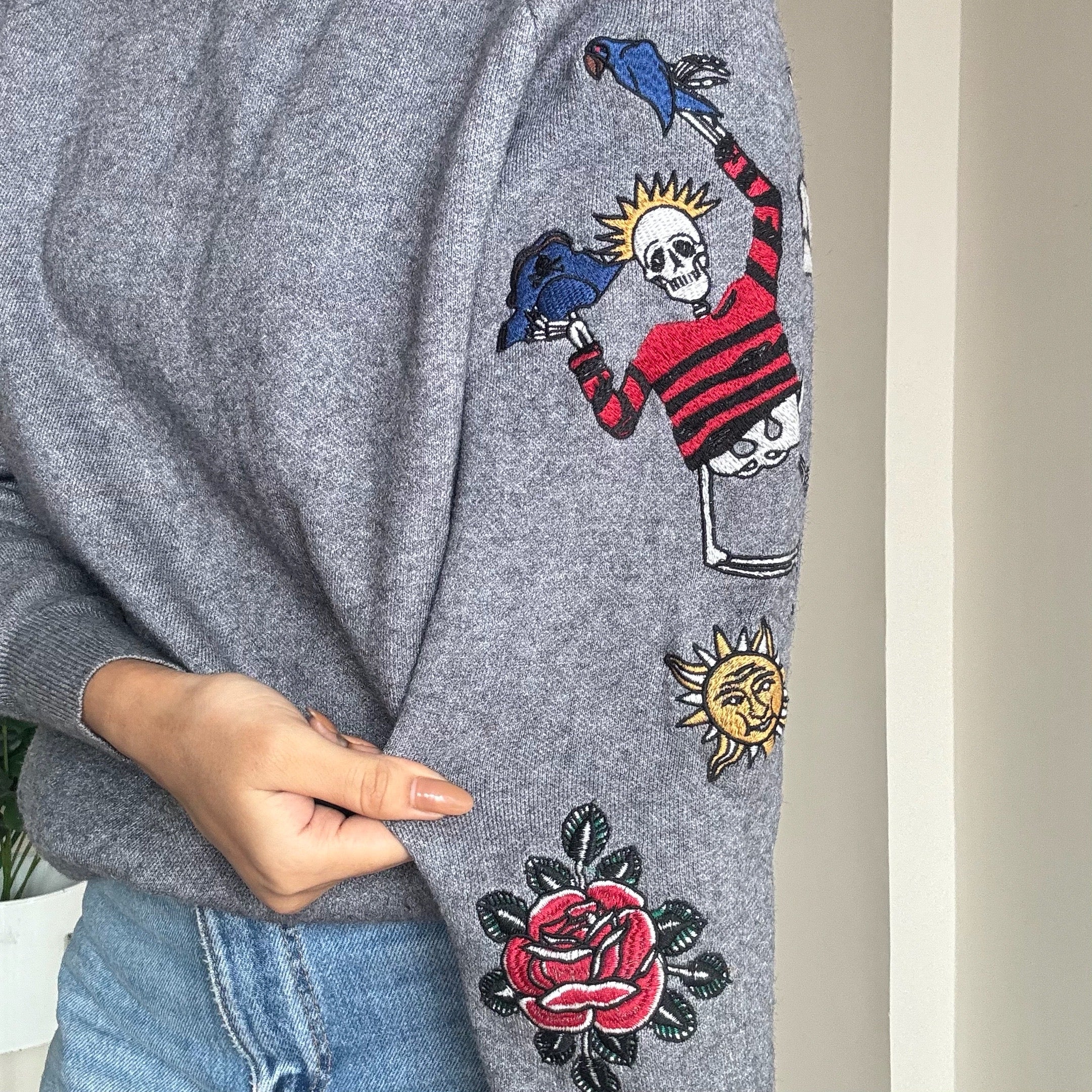 Grey Embroidered Sweater