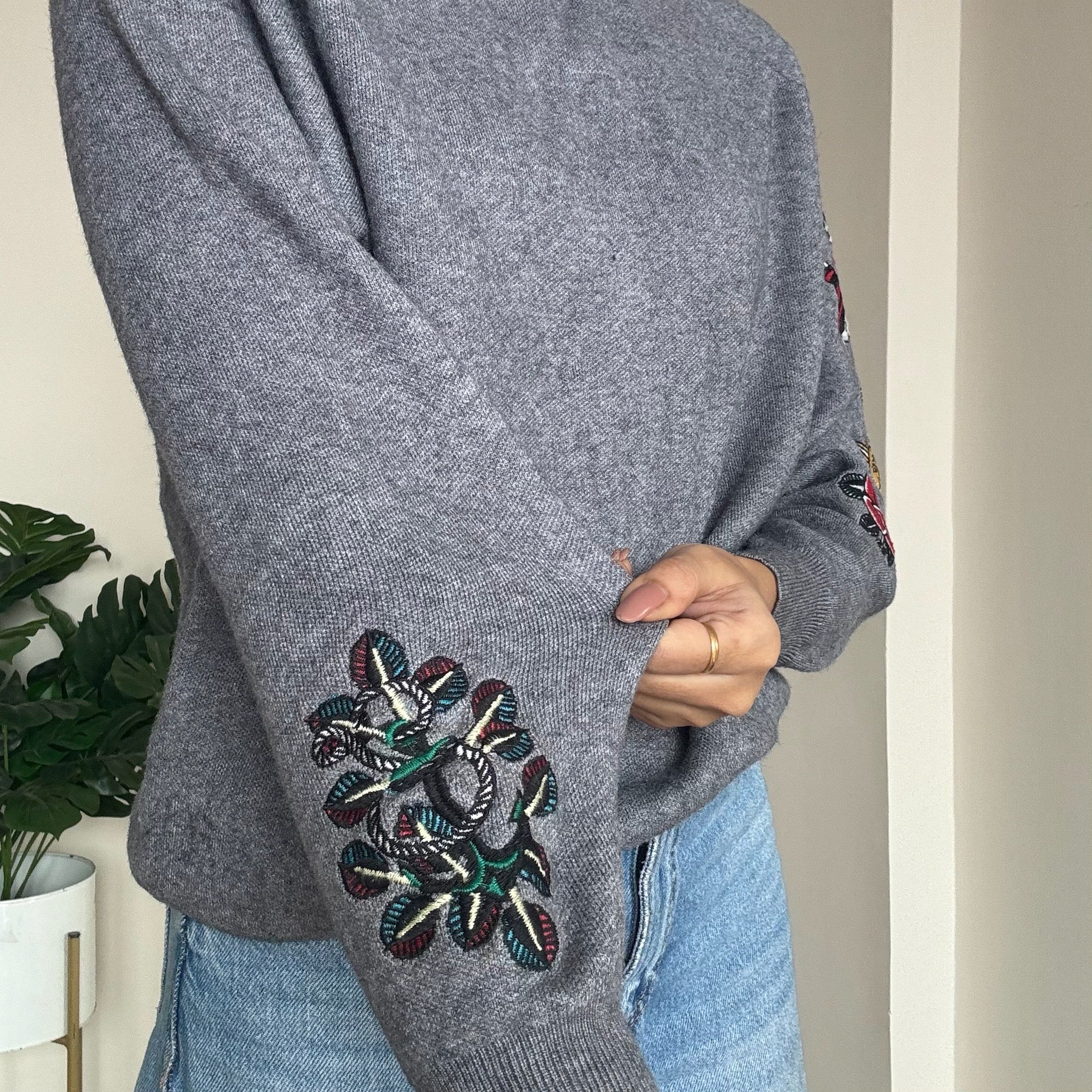 Grey Embroidered Sweater