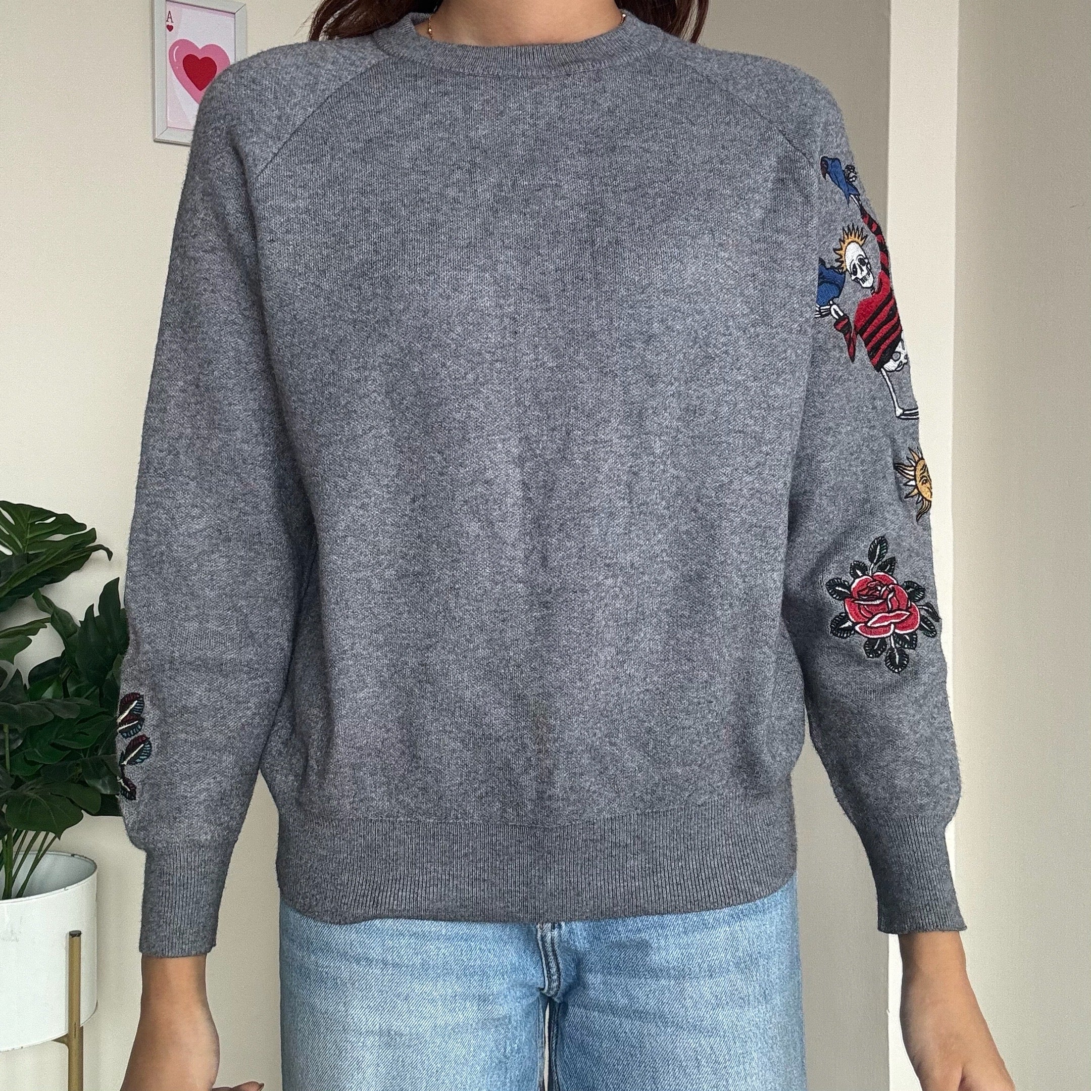 Grey Embroidered Sweater