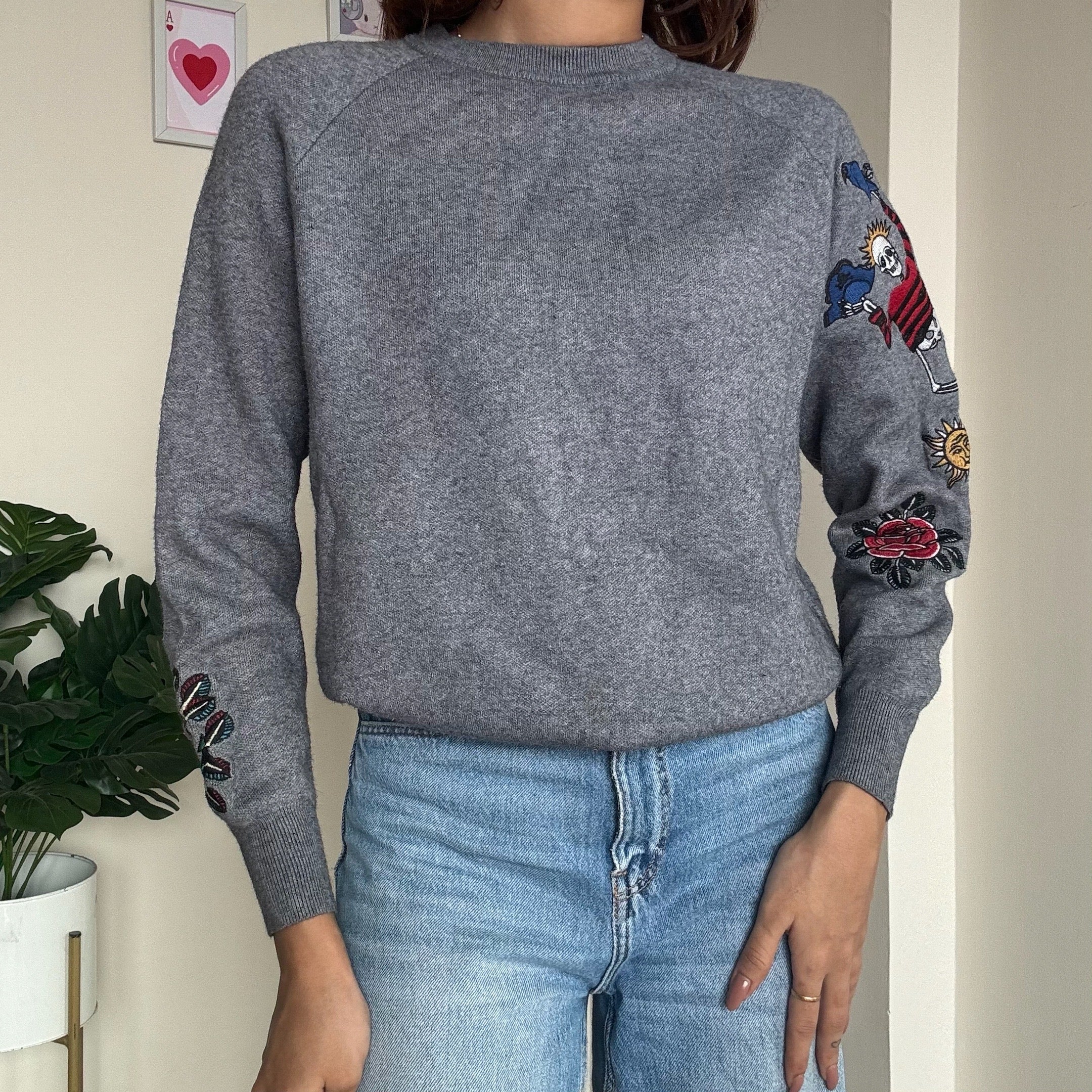 Grey Embroidered Sweater