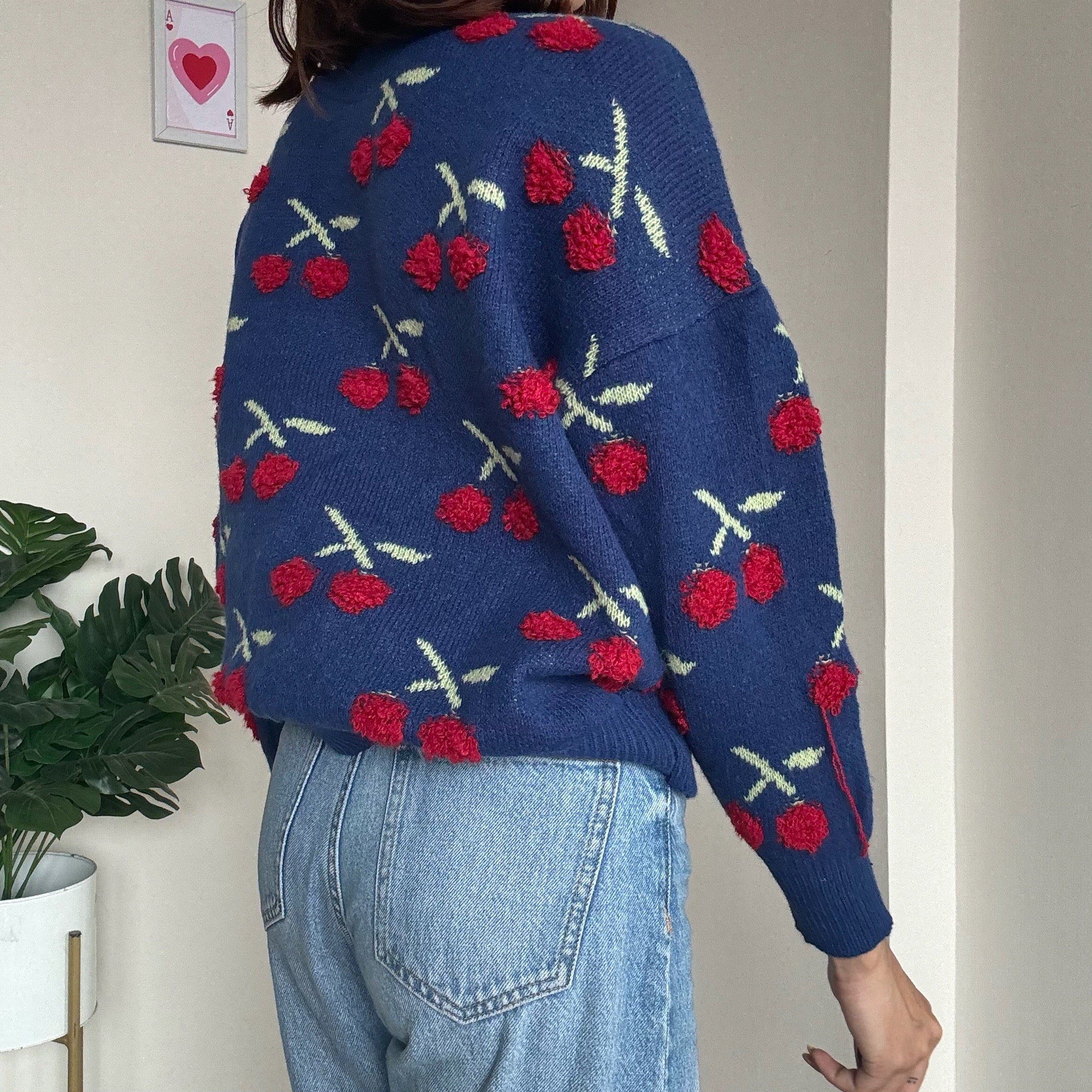 Navy Cherry Sweater