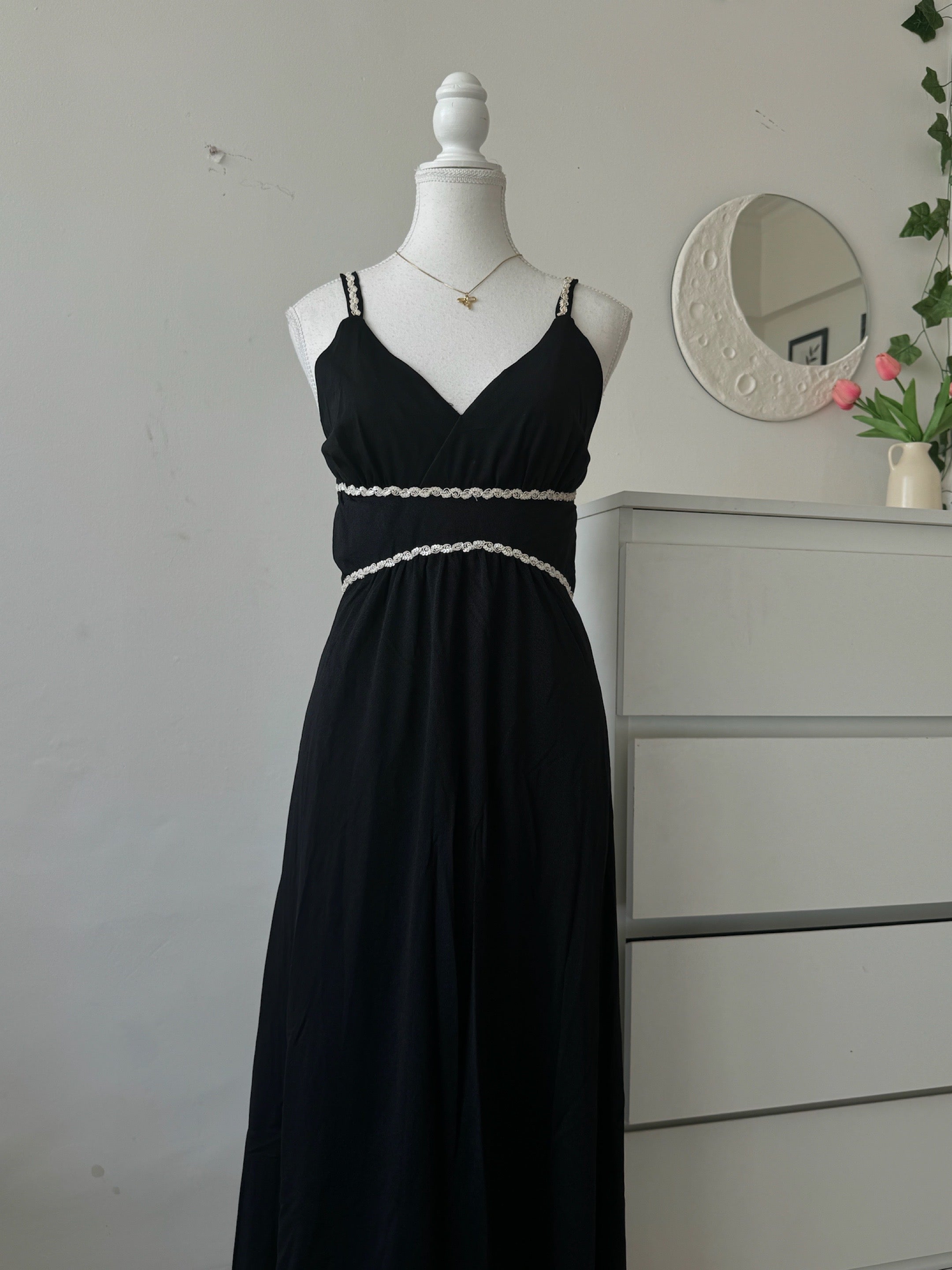 Black V-Neck Gown Dress -