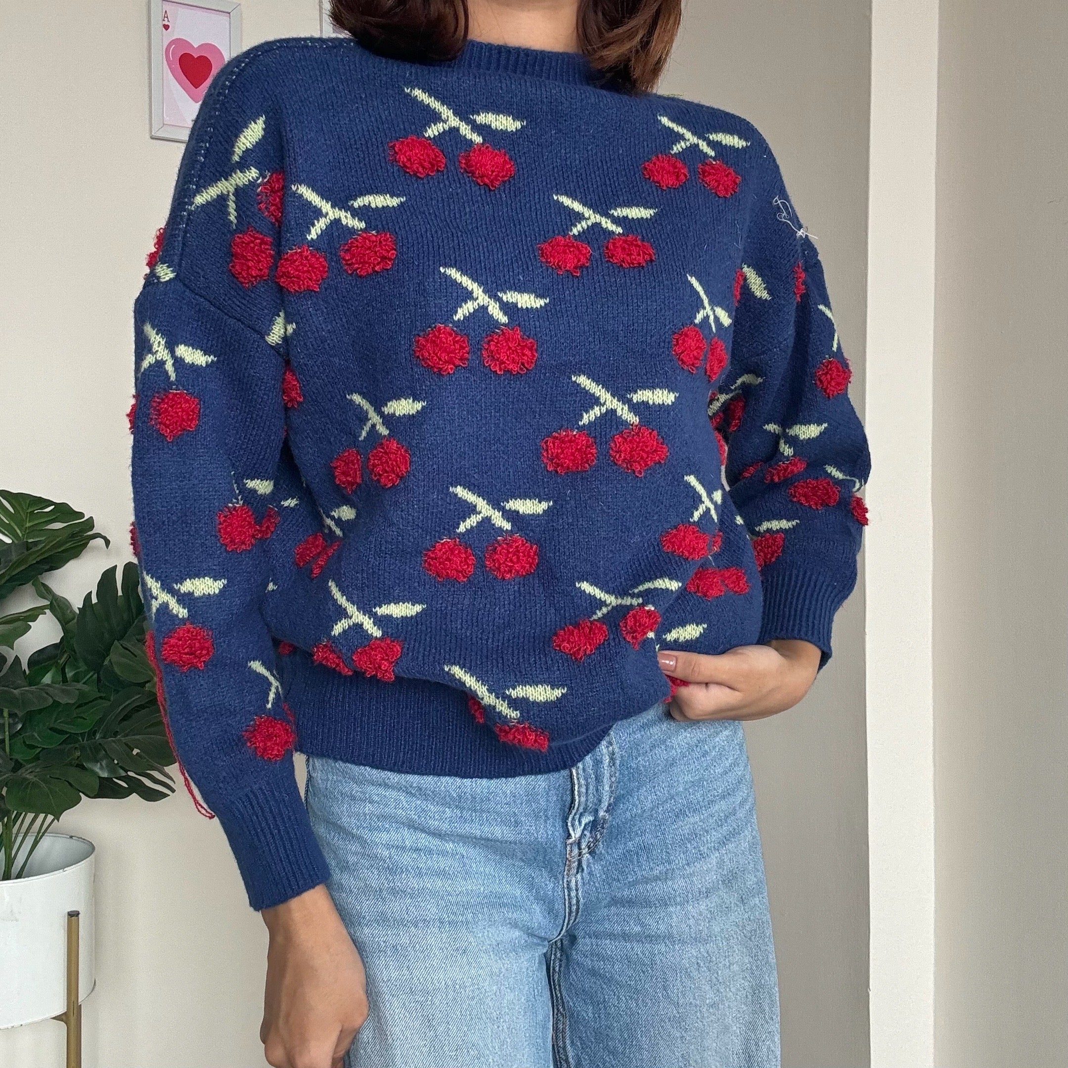 Navy Cherry Sweater