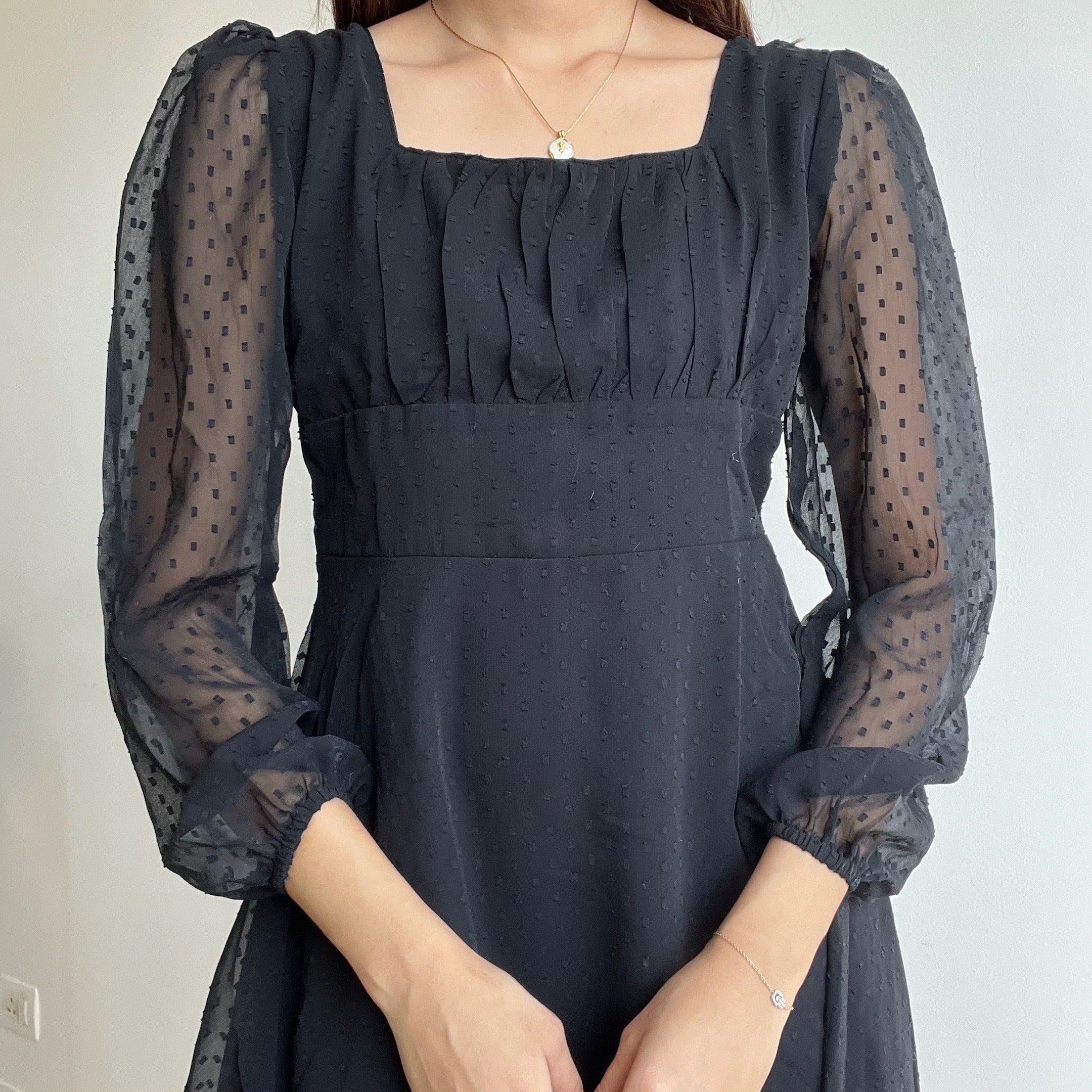 Black Mesh Fit to Flare Dress