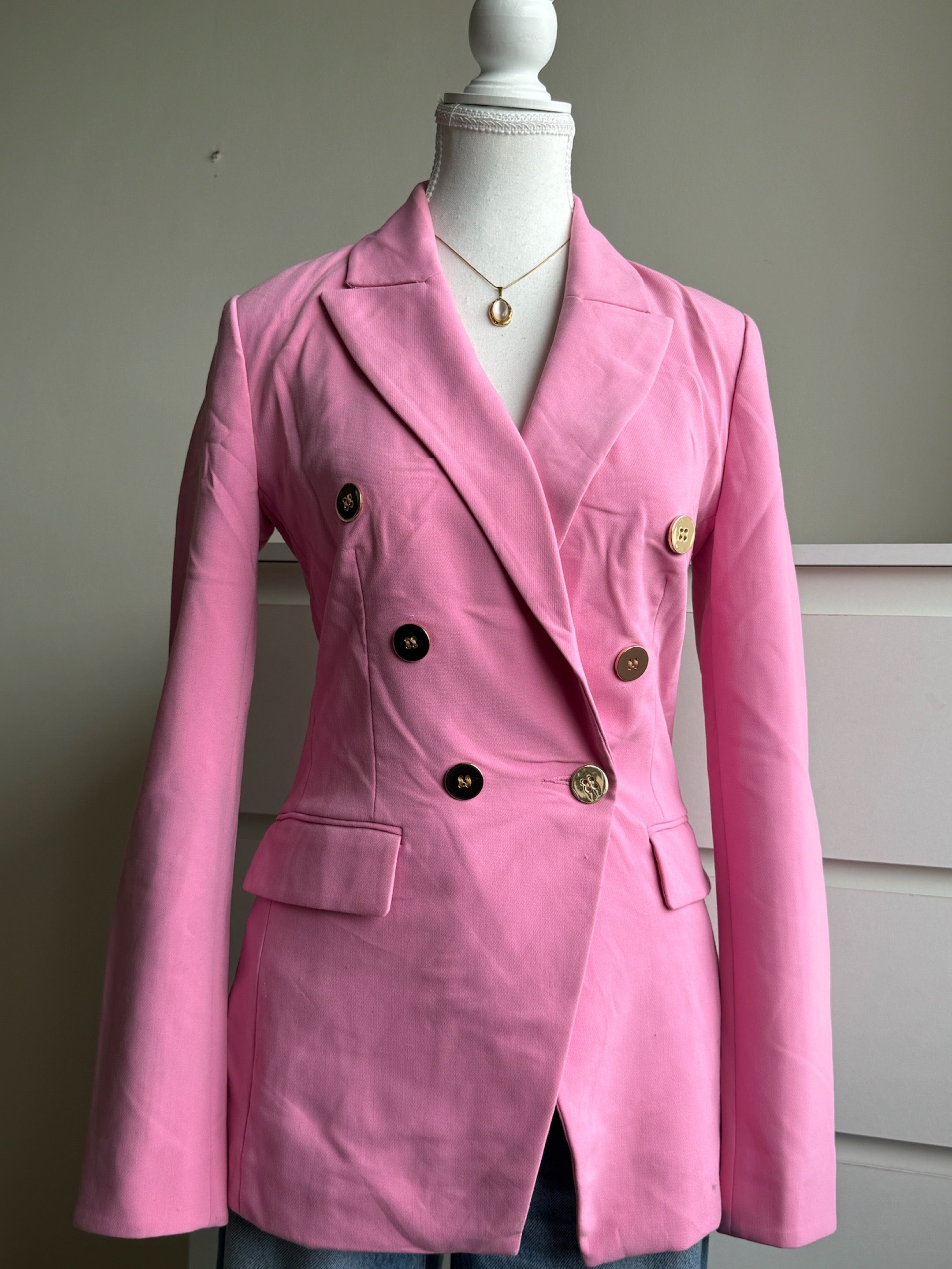 Baby Pink Double-Breasted Blazer