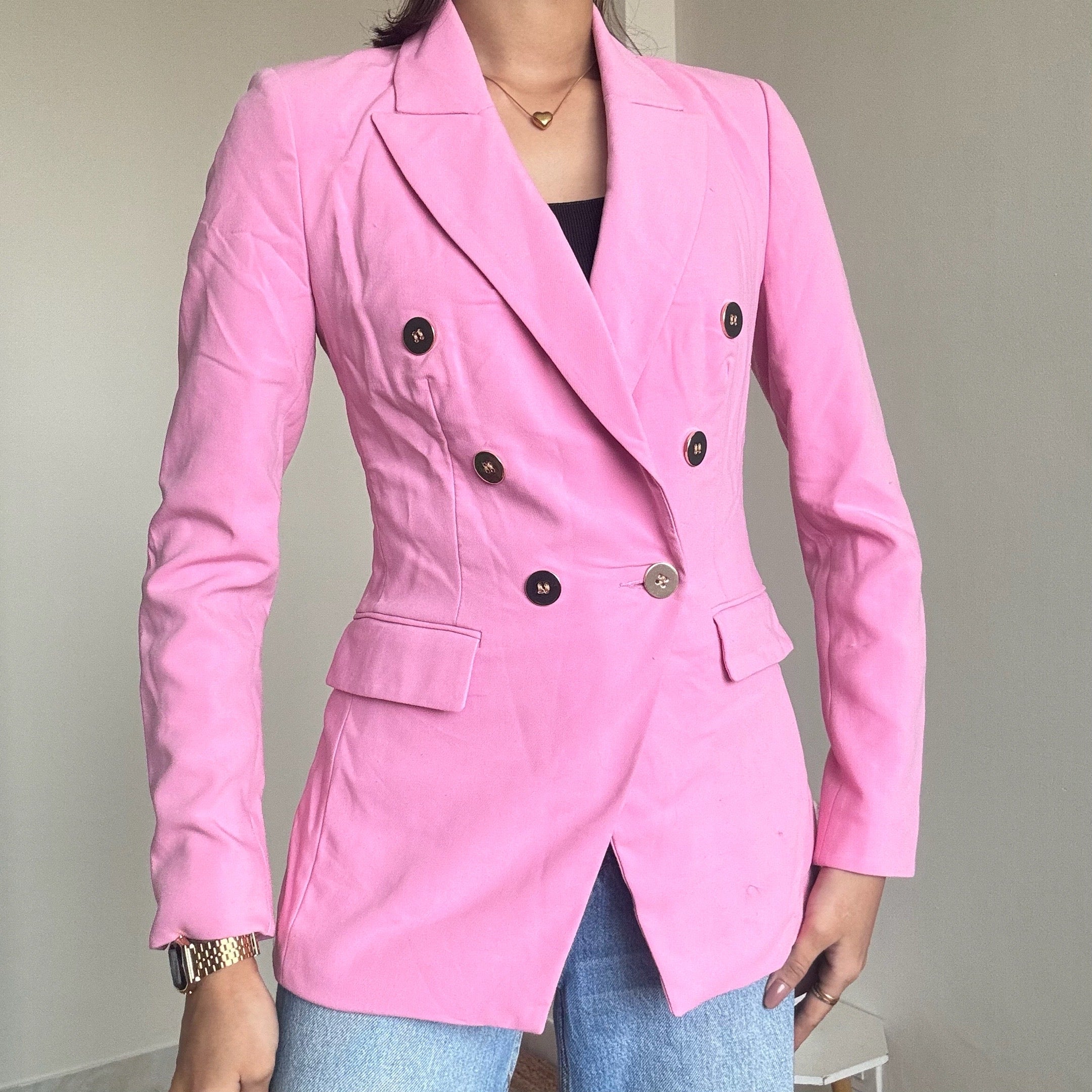 Baby Pink Double-Breasted Blazer