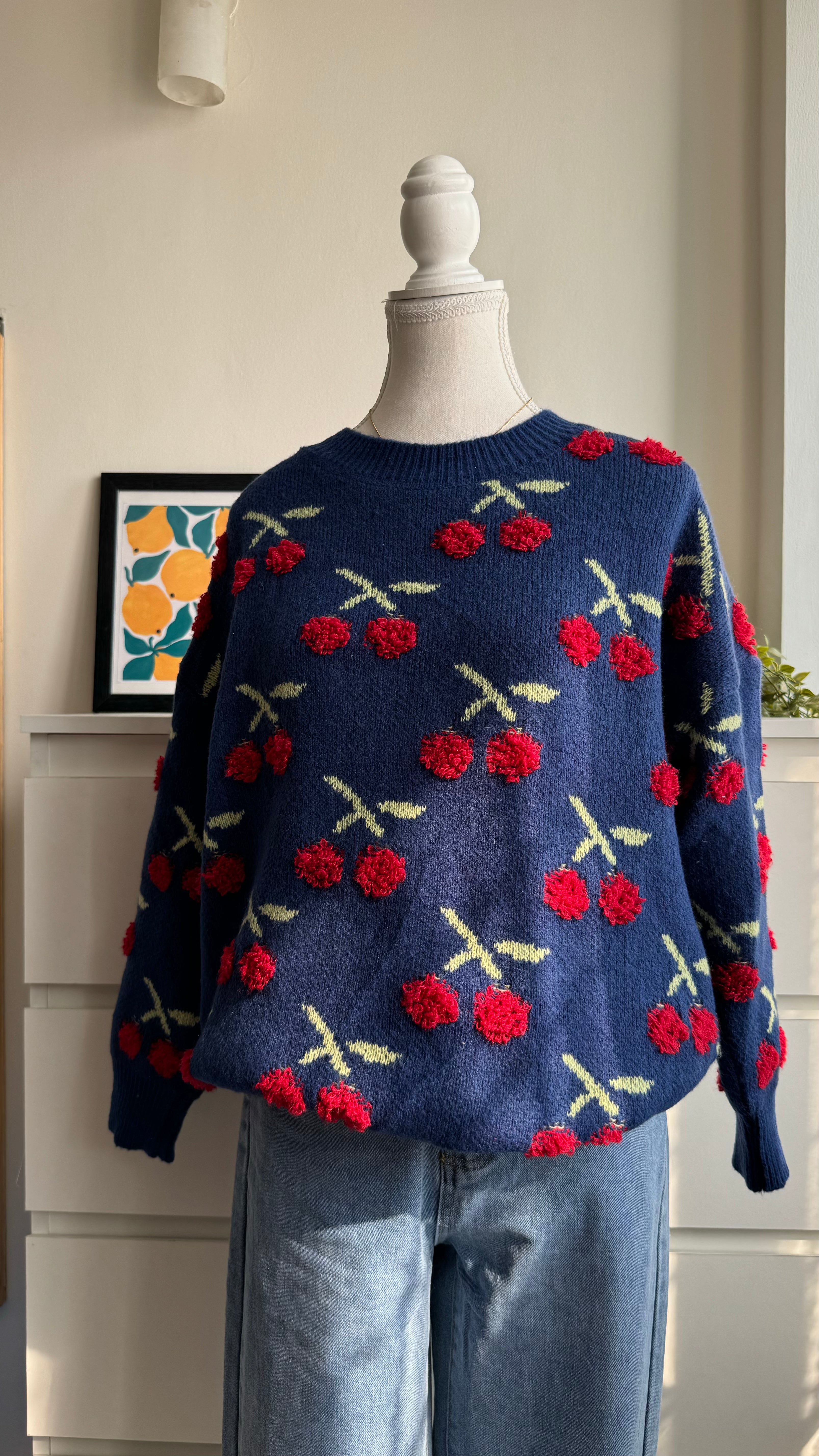 Navy Cherry Sweater