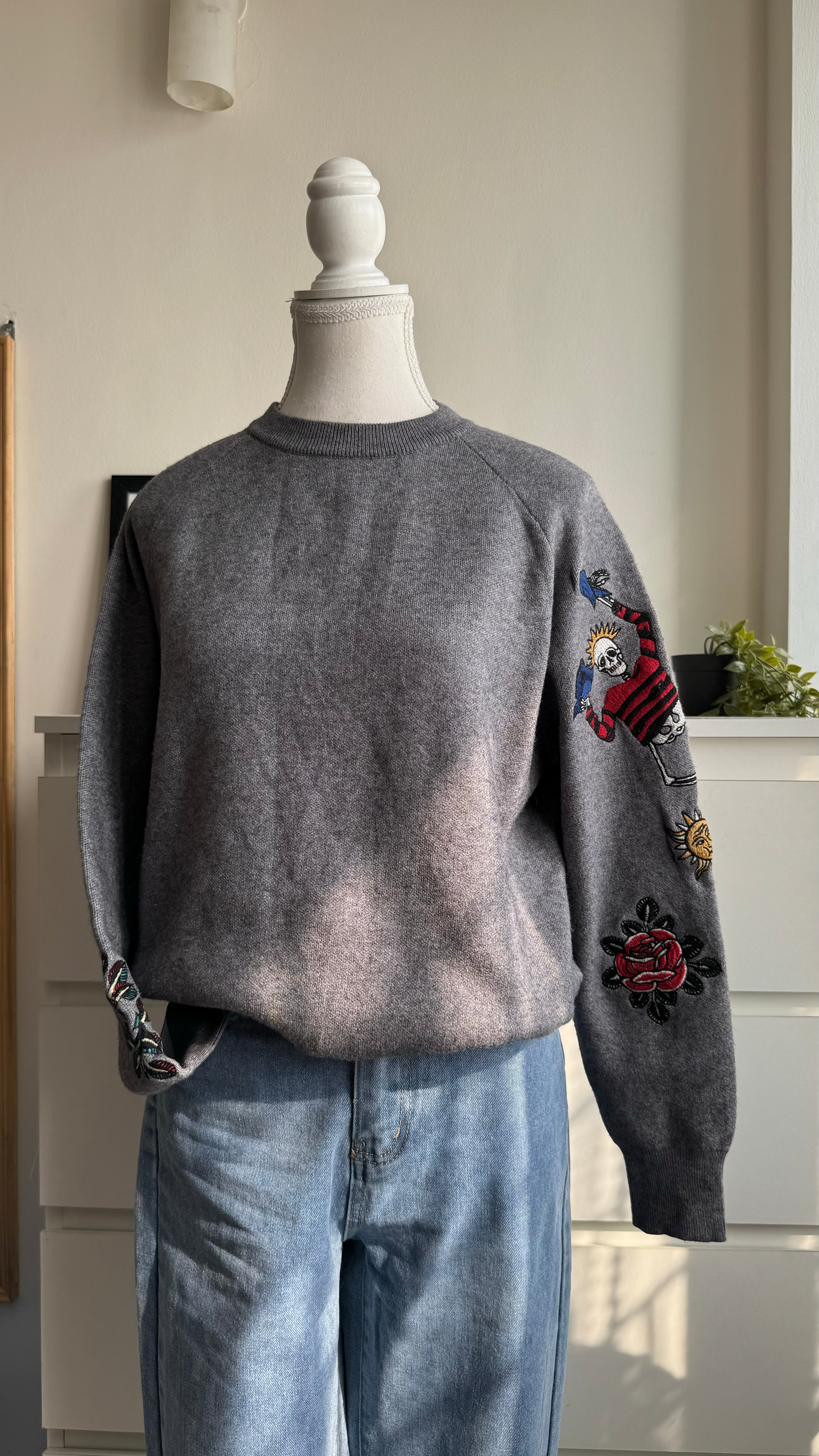 Grey Embroidered Sweater