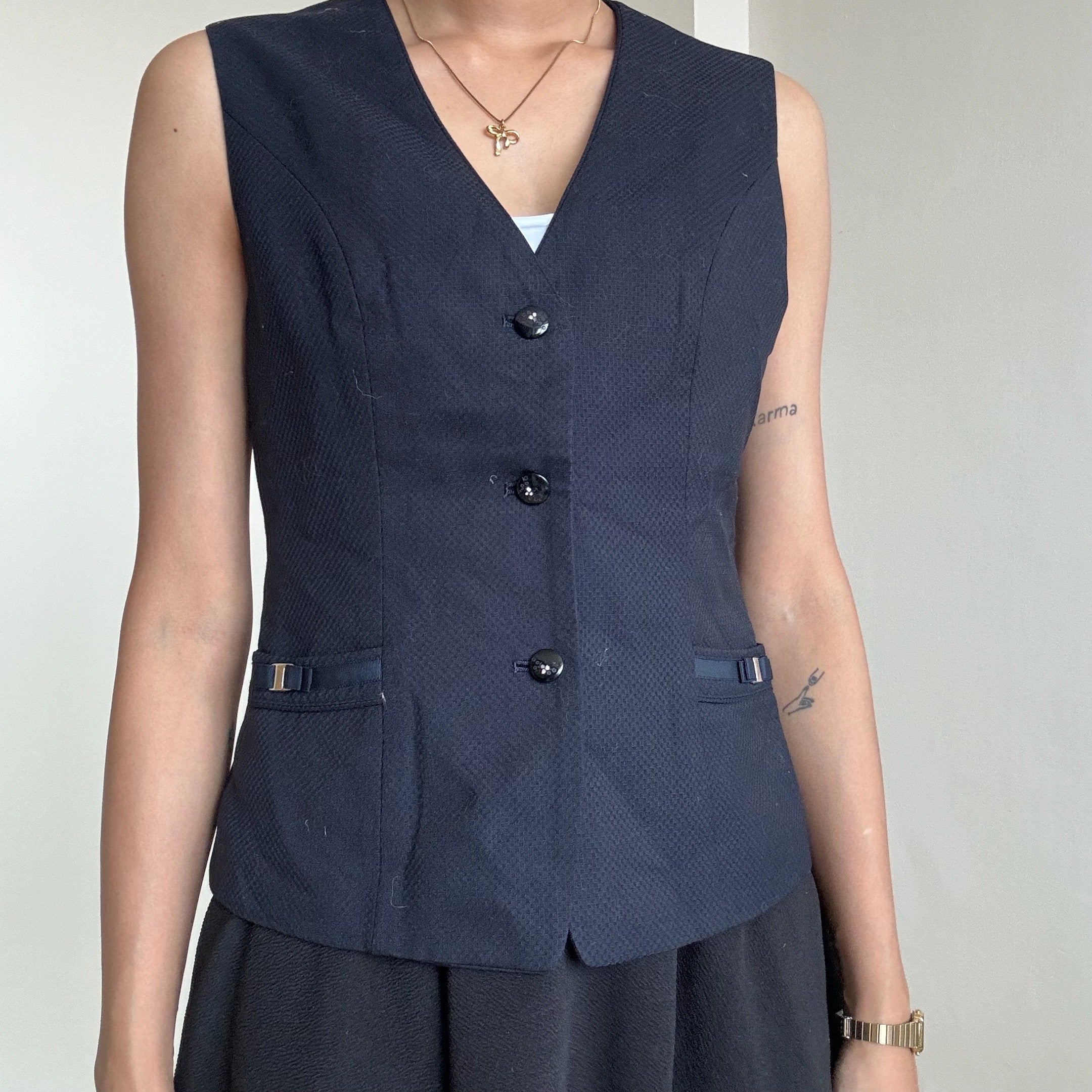 Navy Dotted Waistcoat - Patty 08