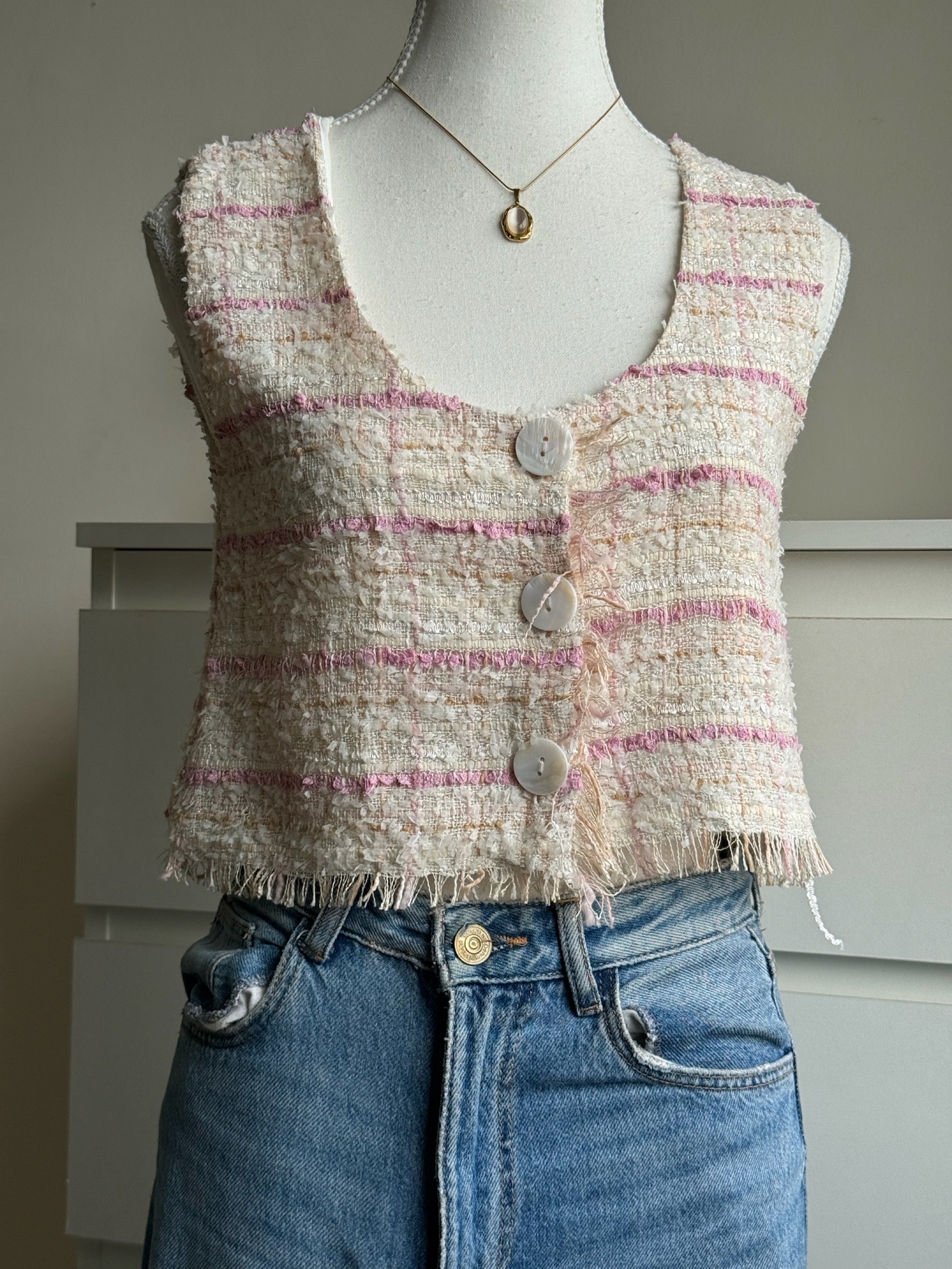 White-Pink Tweed Waistcoat