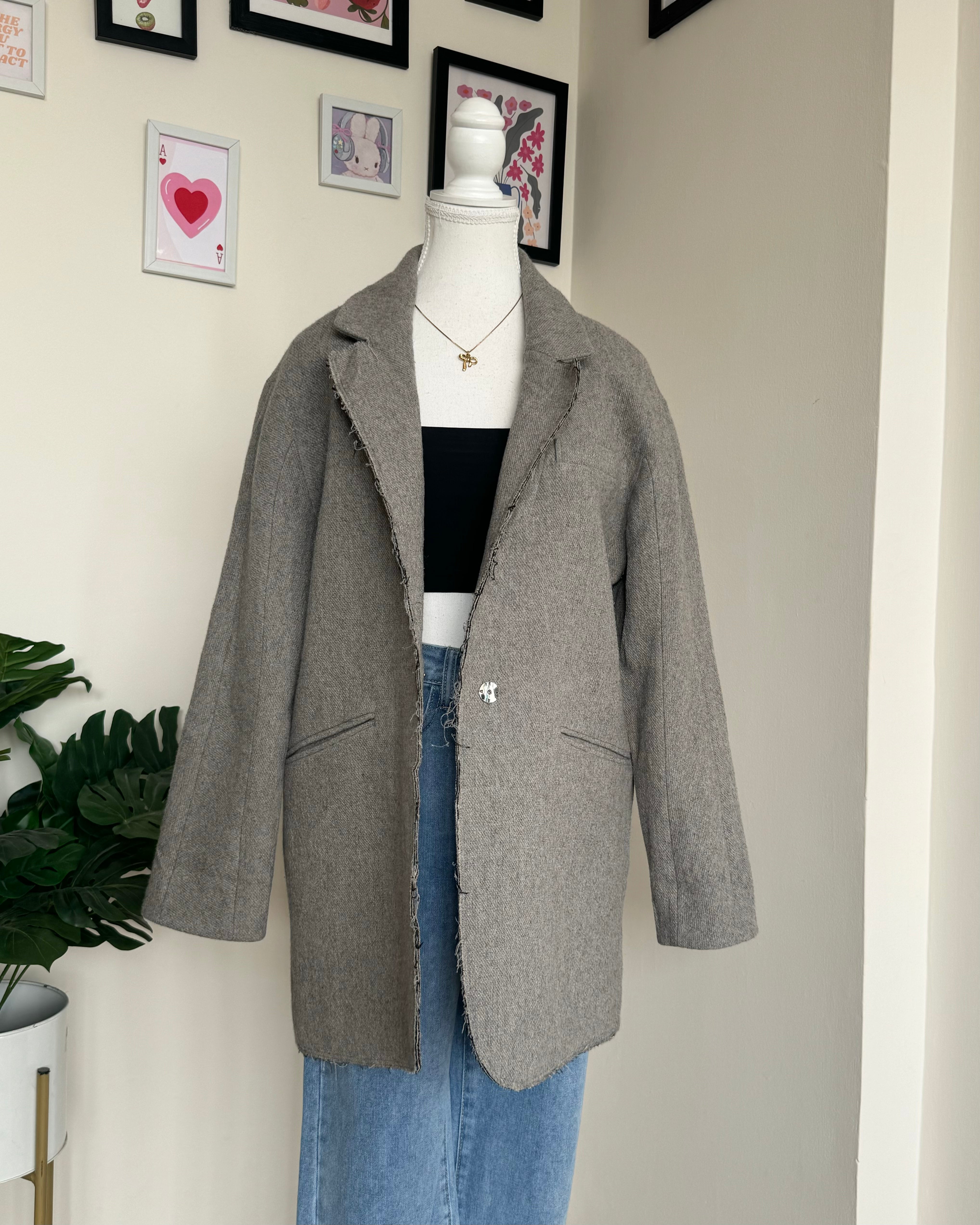 Grey Short Woollen Coat - LS