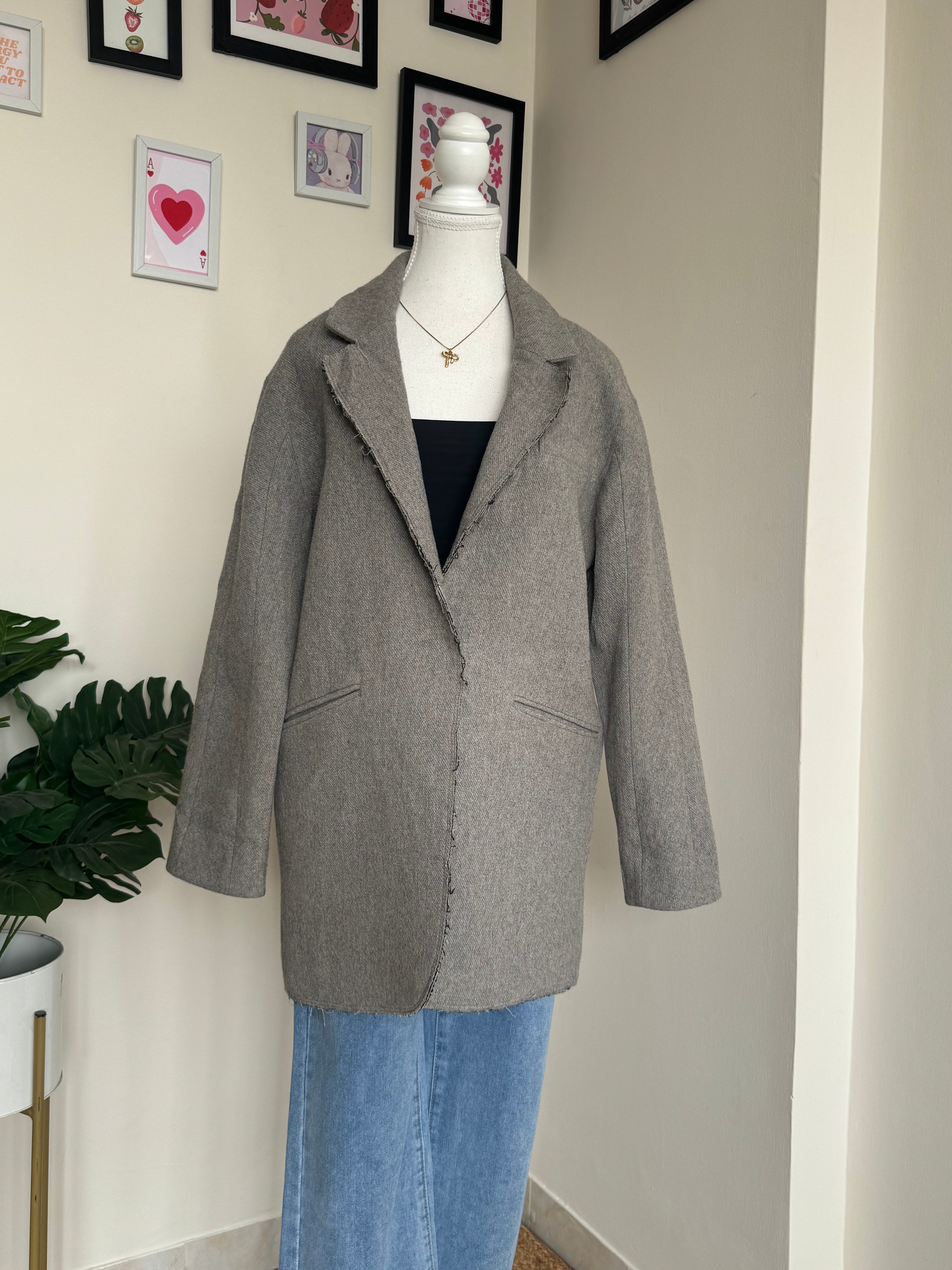 Grey Short Woollen Coat - LS