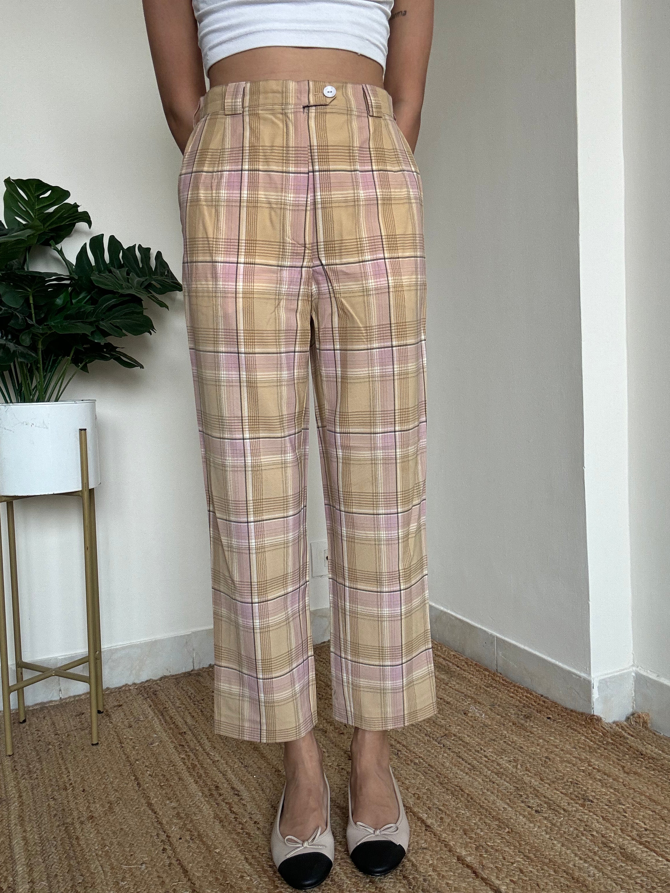 Beige-Pink Checkered Pants - 29