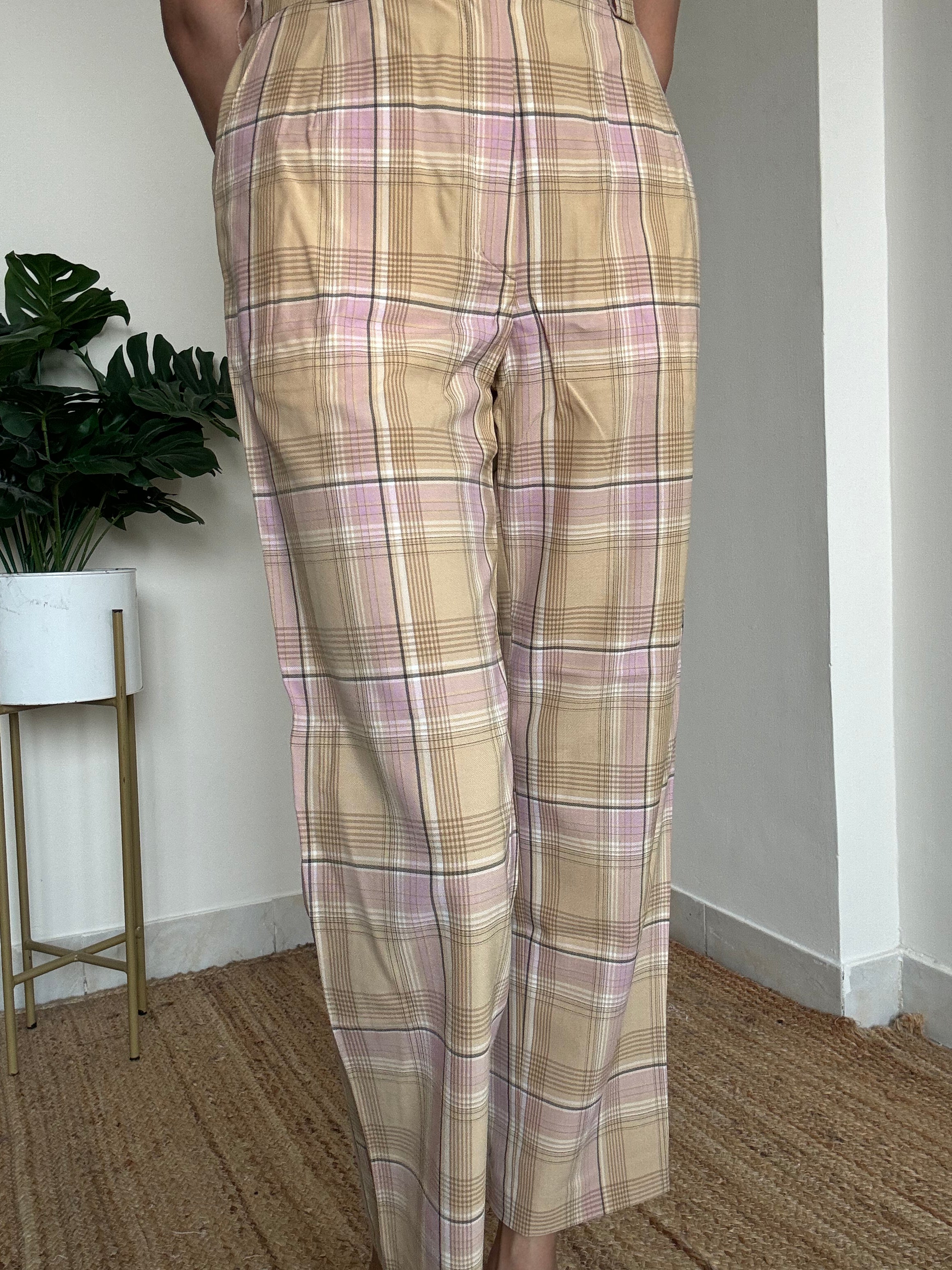 Beige-Pink Checkered Pants - 29