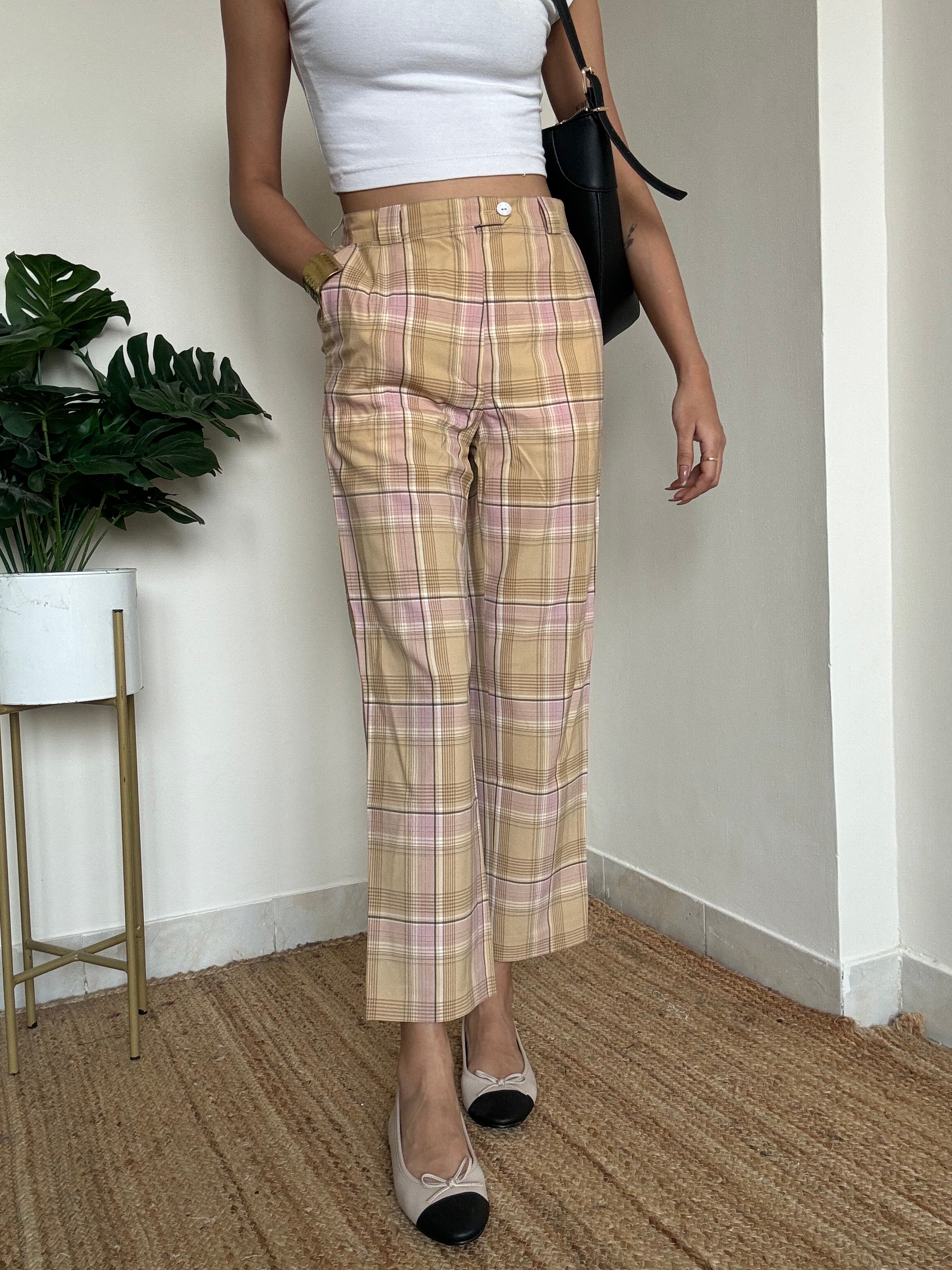 Beige-Pink Checkered Pants - 29