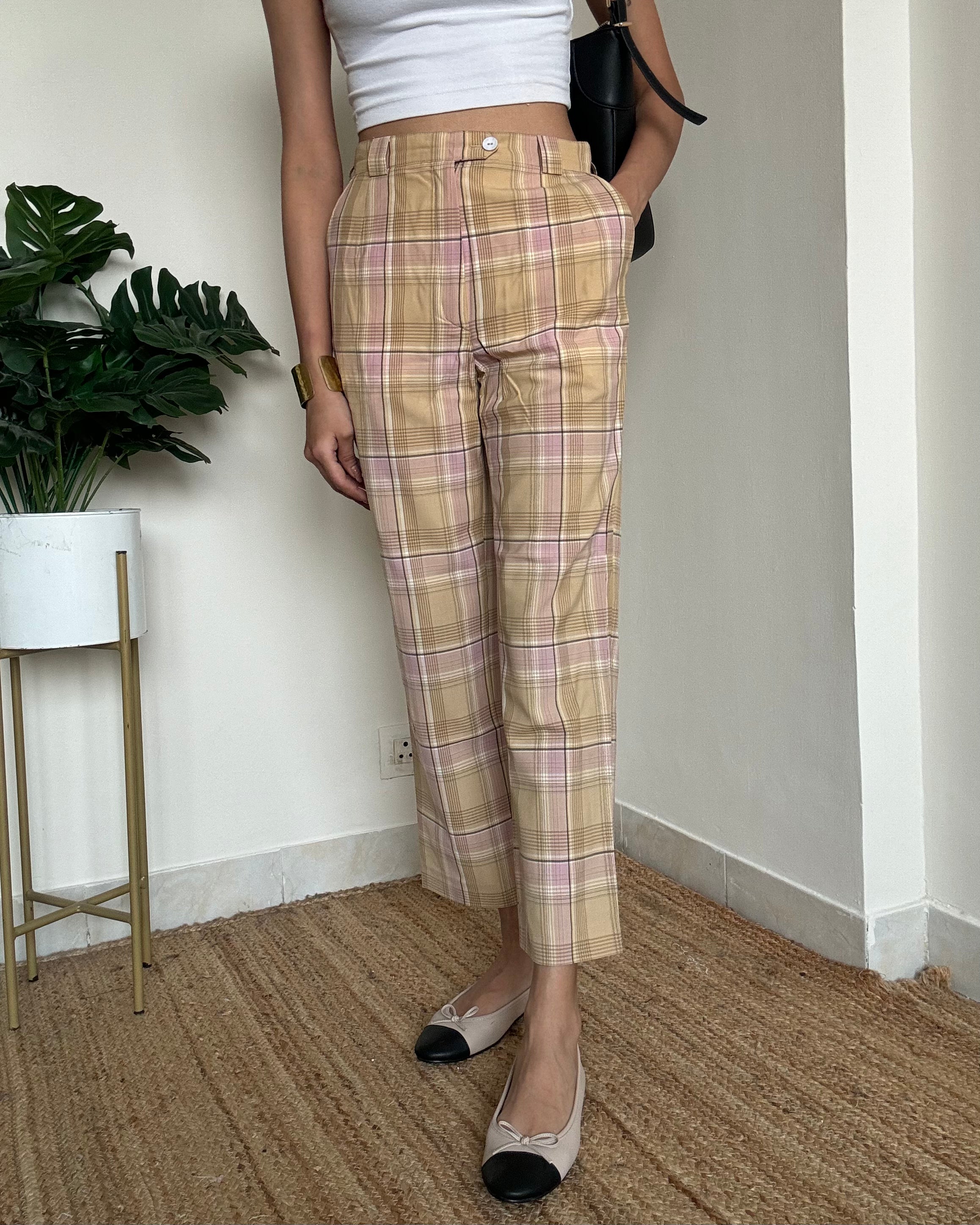 Beige-Pink Checkered Pants - 29