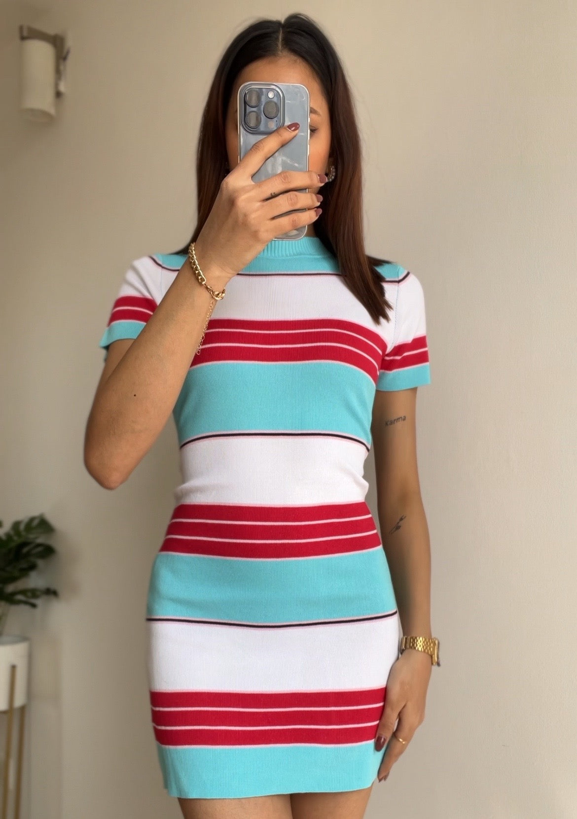 Blue-Red Stripe Bodycon Dress