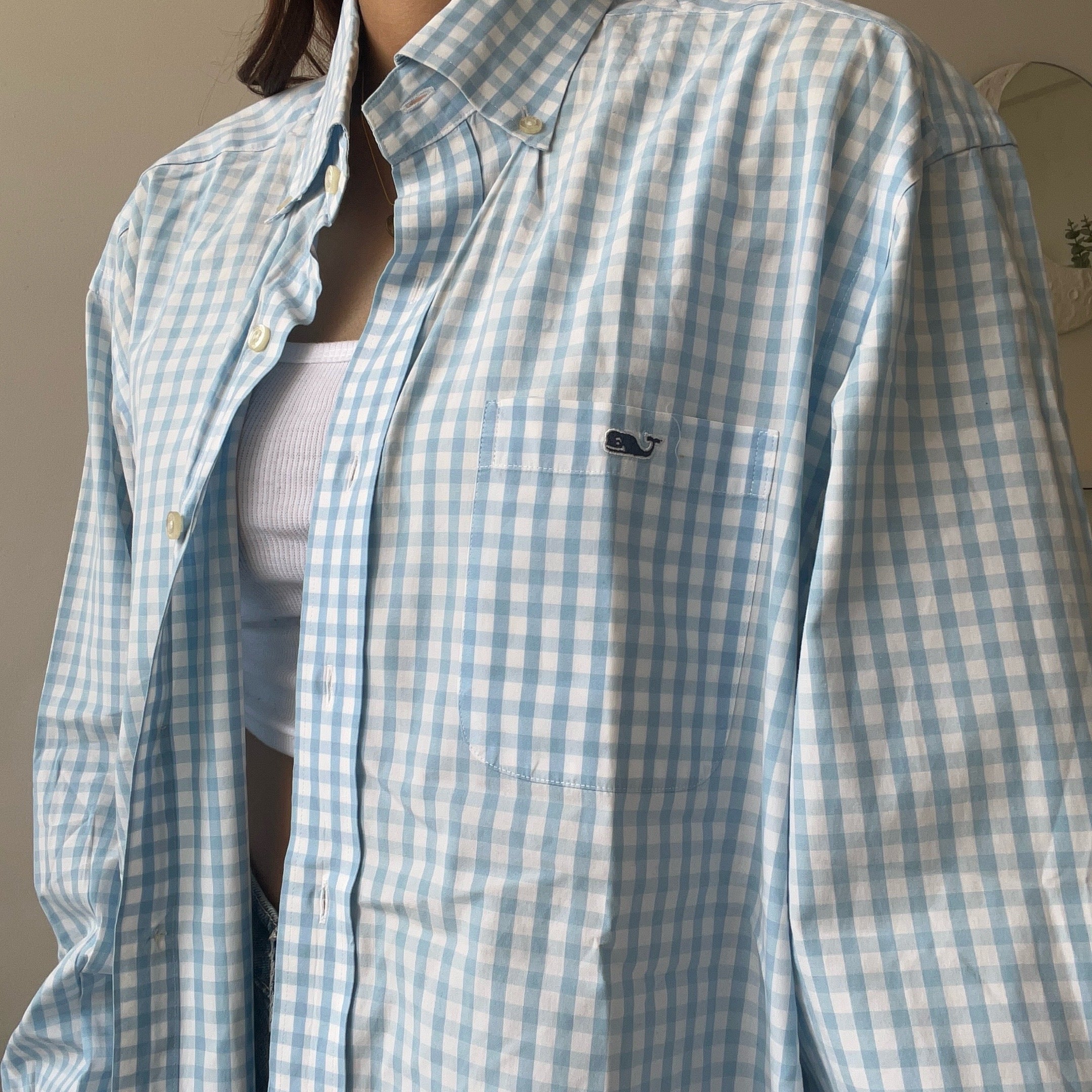 Blue Gingham Checkered Unisex Shirt -  V