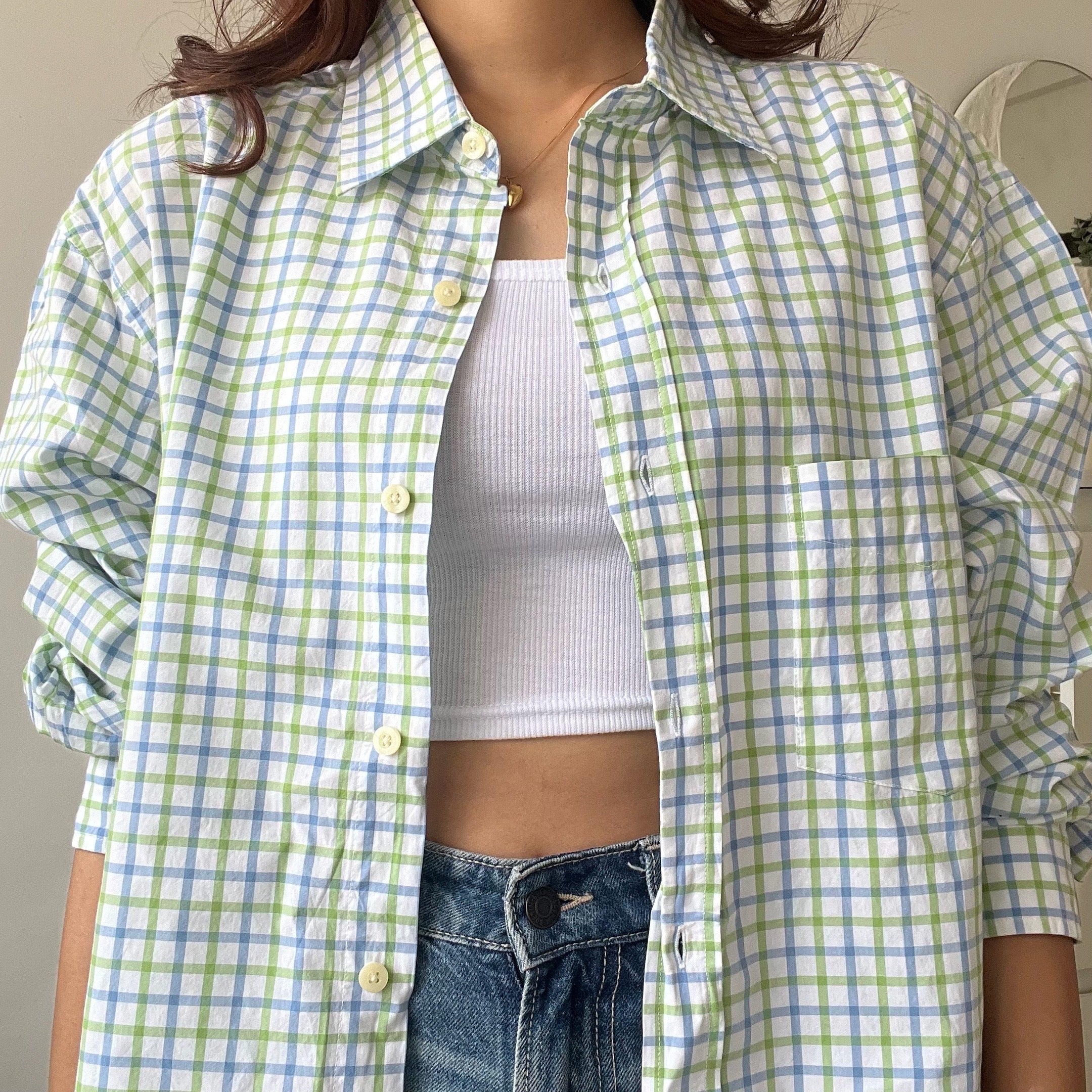 Green-Blue Checkered Unisex Shirt - CR