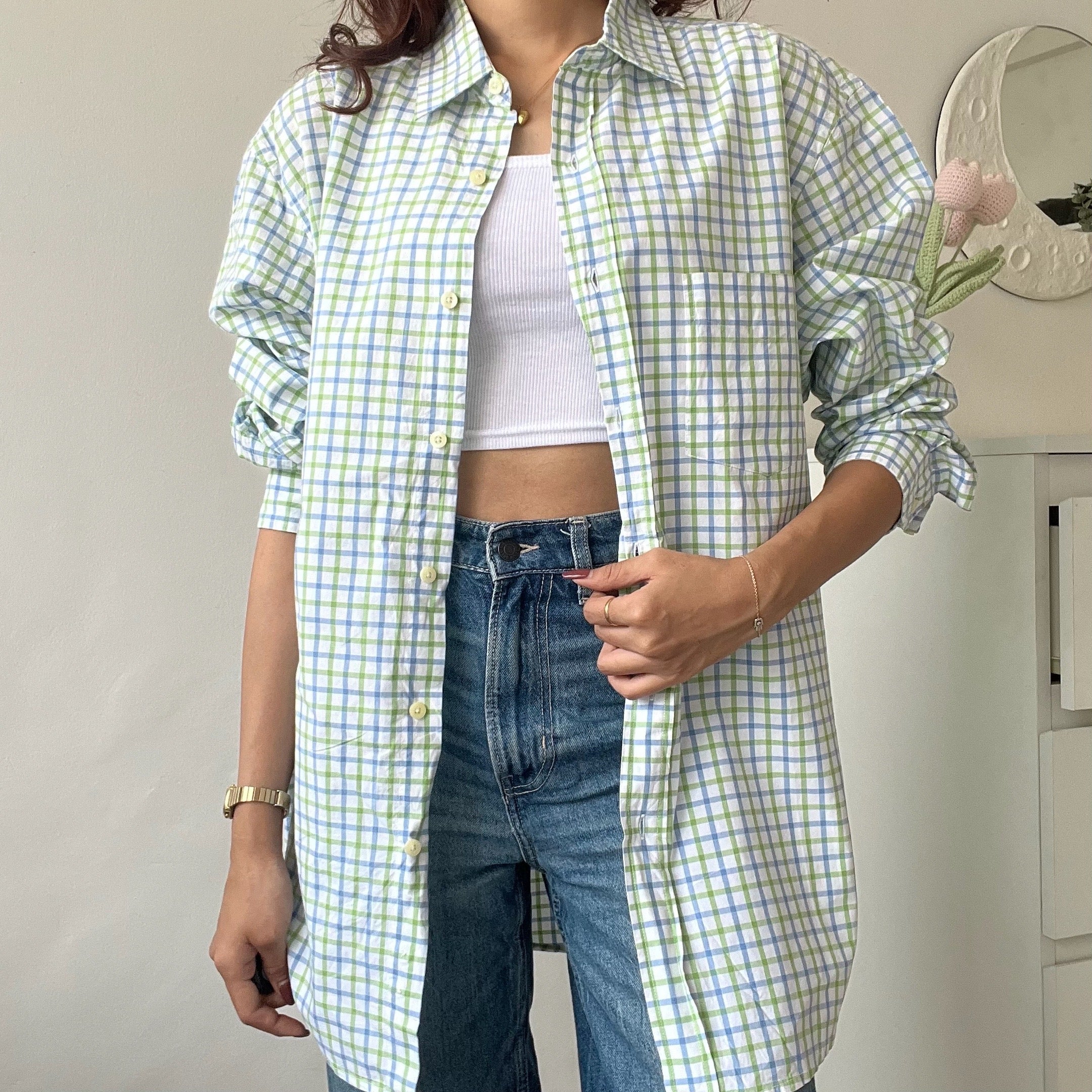 Green-Blue Checkered Unisex Shirt - CR