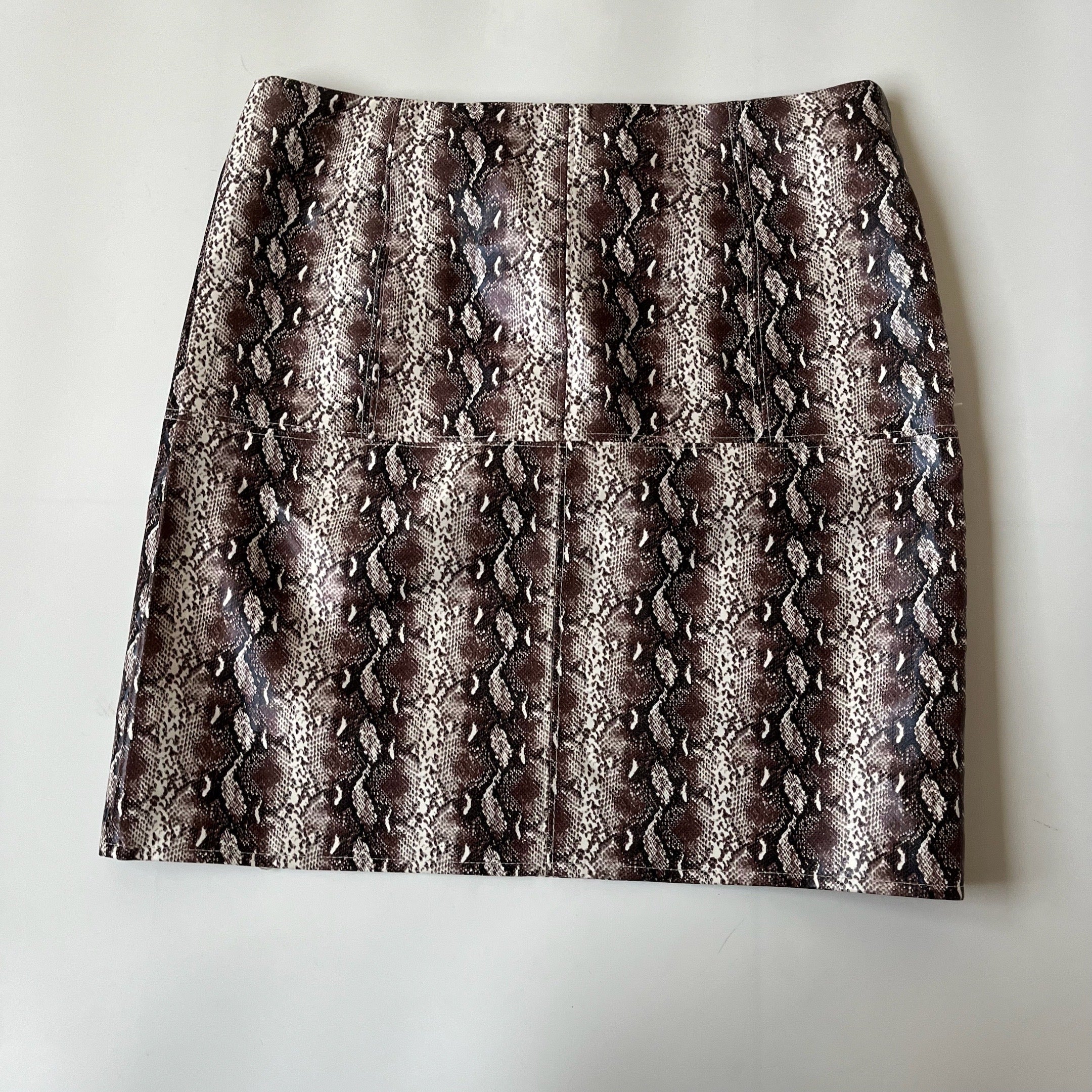 Brown Snake Skin Faux Leather Skirt - 27"