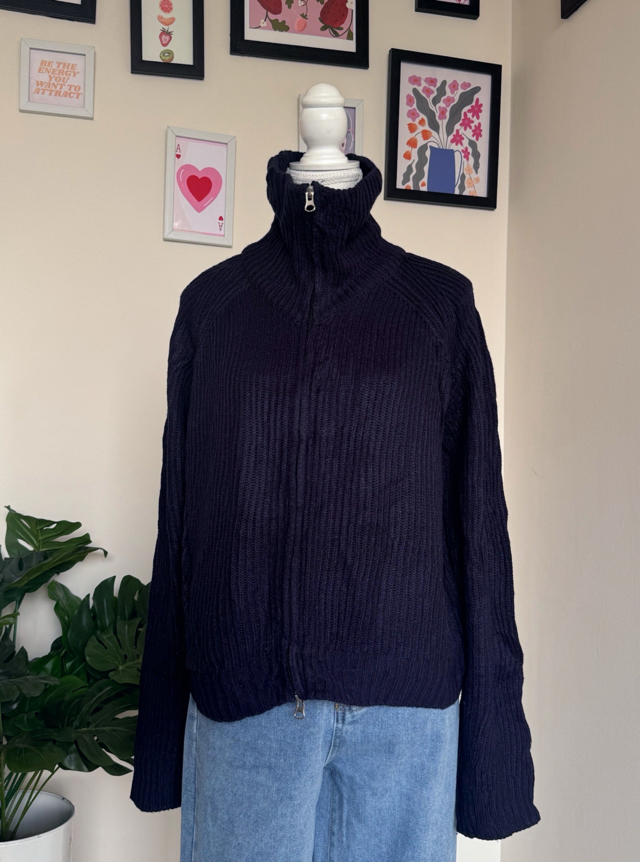 Navy Blue Zipper Sweater