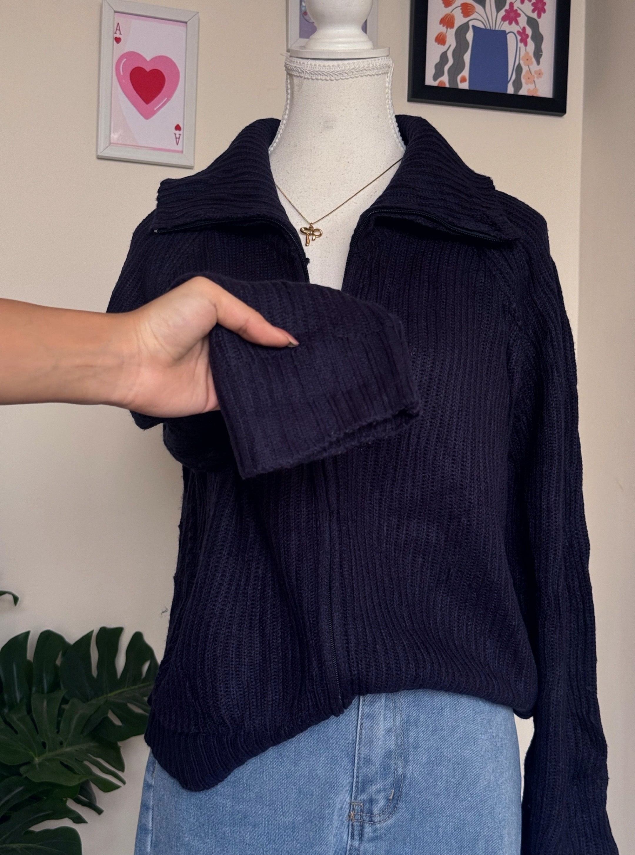 Navy Blue Zipper Sweater