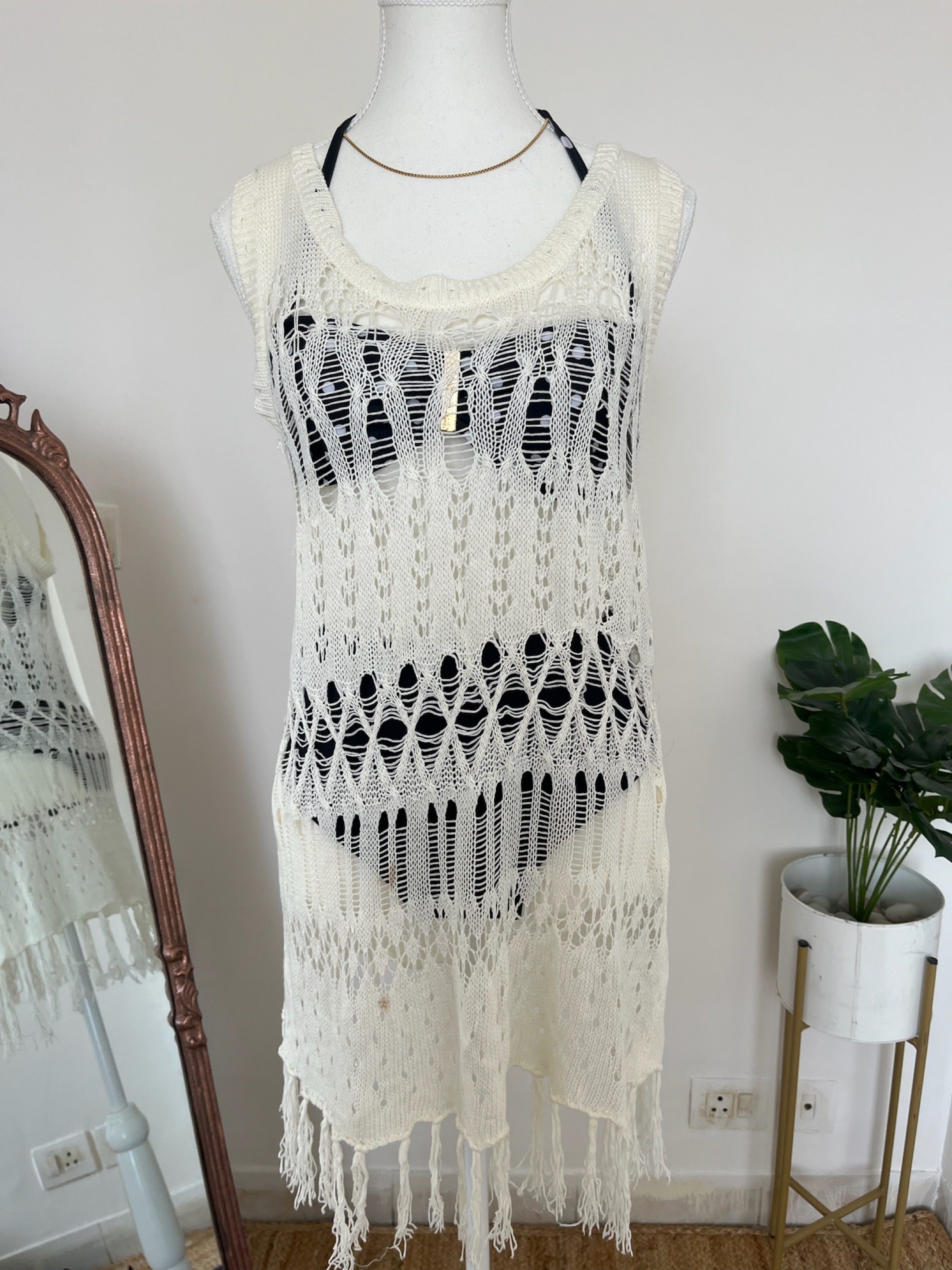 Off-White Long Crochet Dress