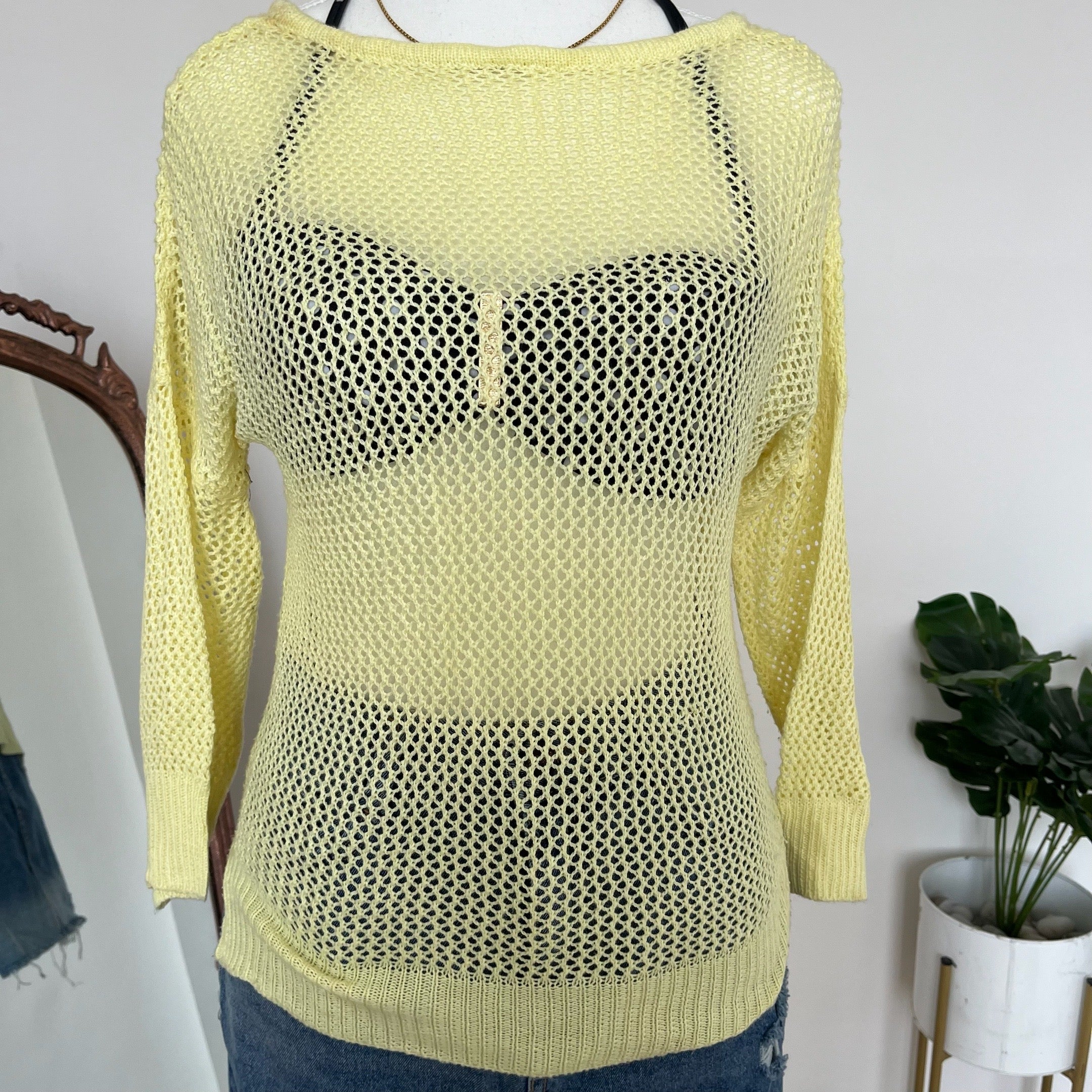 Lime Yellow Sheer Crochet Top