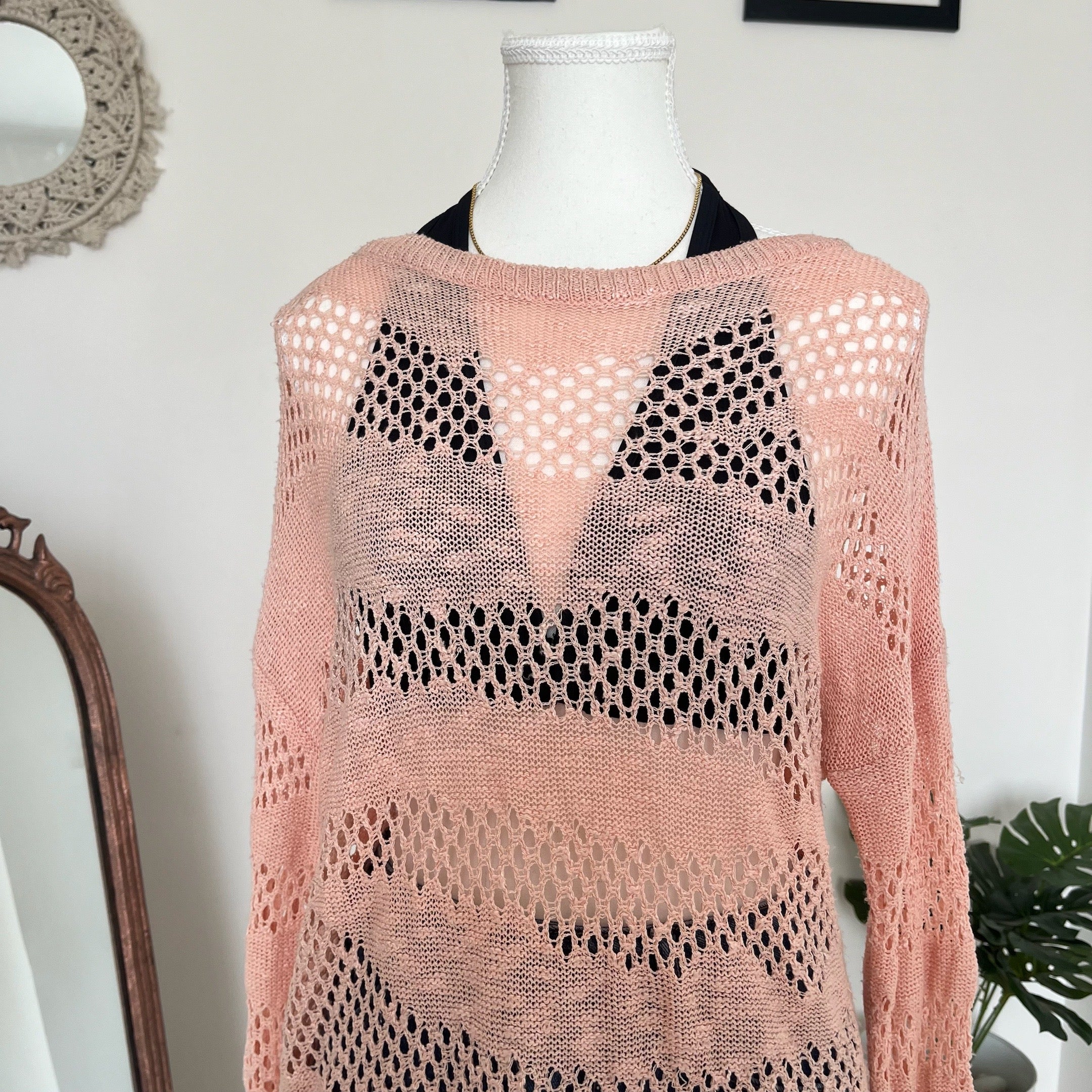 Pink Stripe Knit Sheer Top