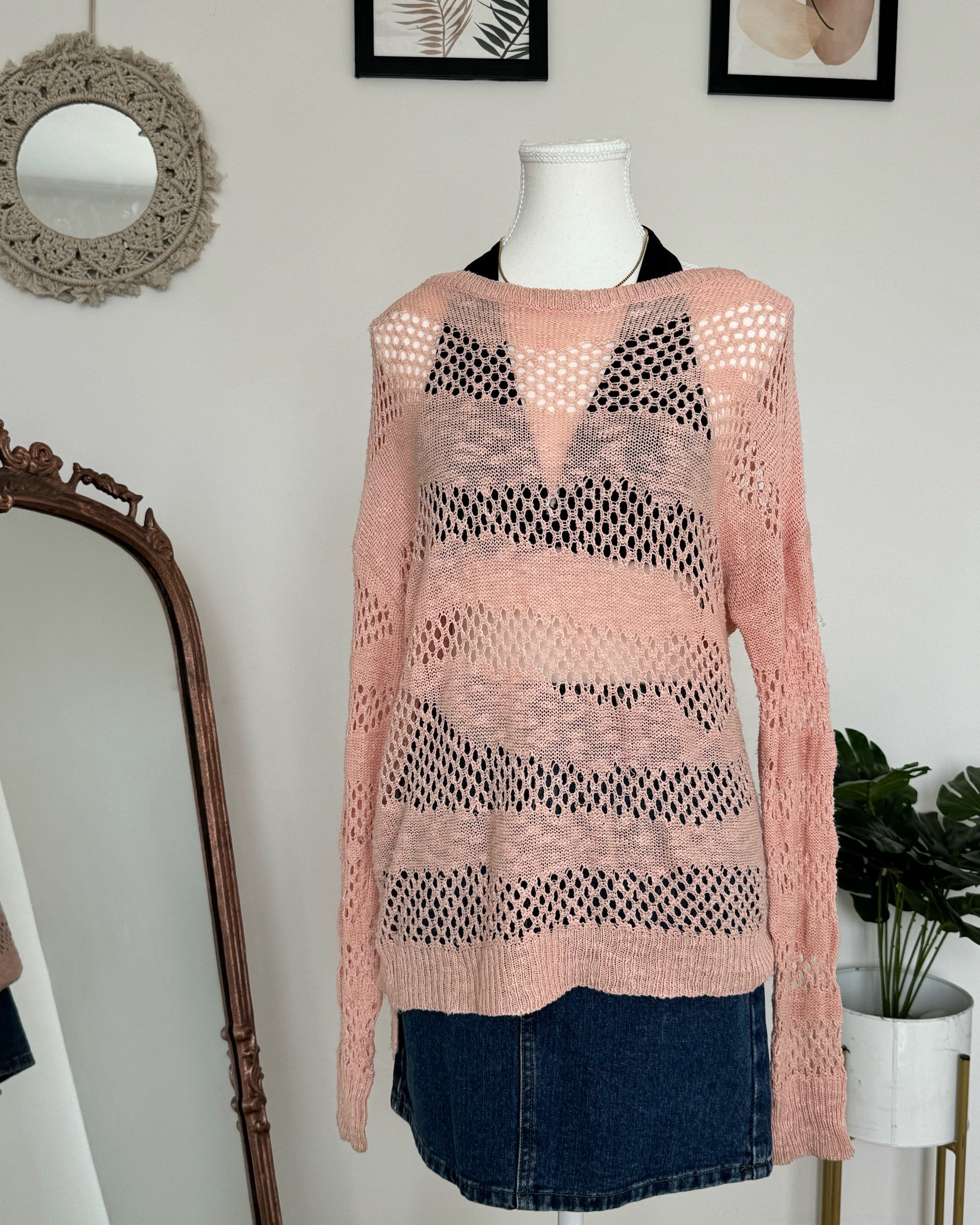 Pink Stripe Knit Sheer Top