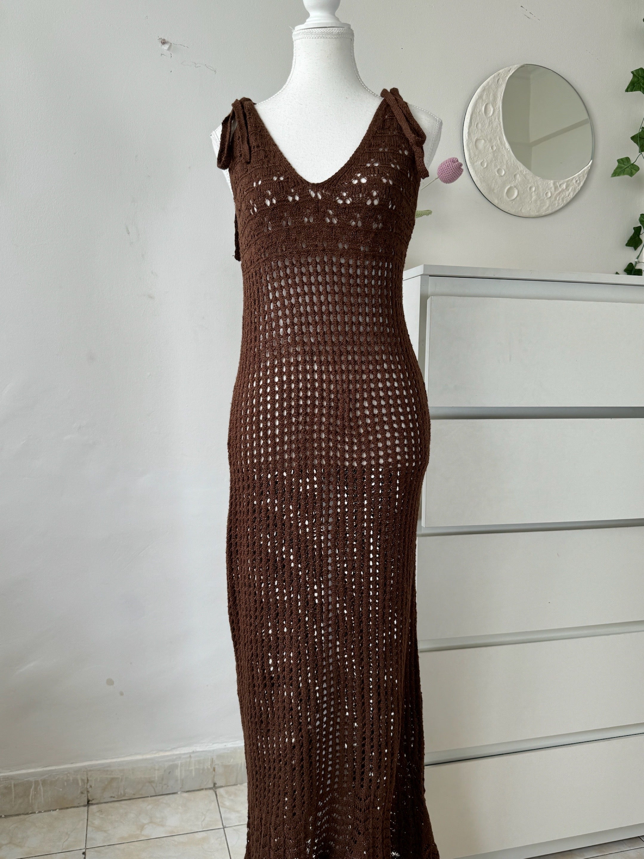 Brown Sheer Knit Dress