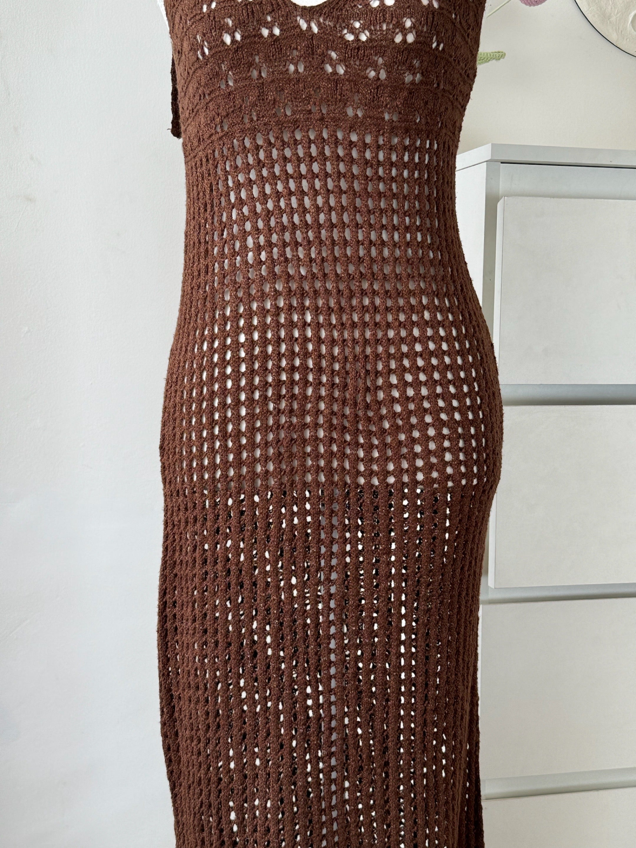 Brown Sheer Knit Dress