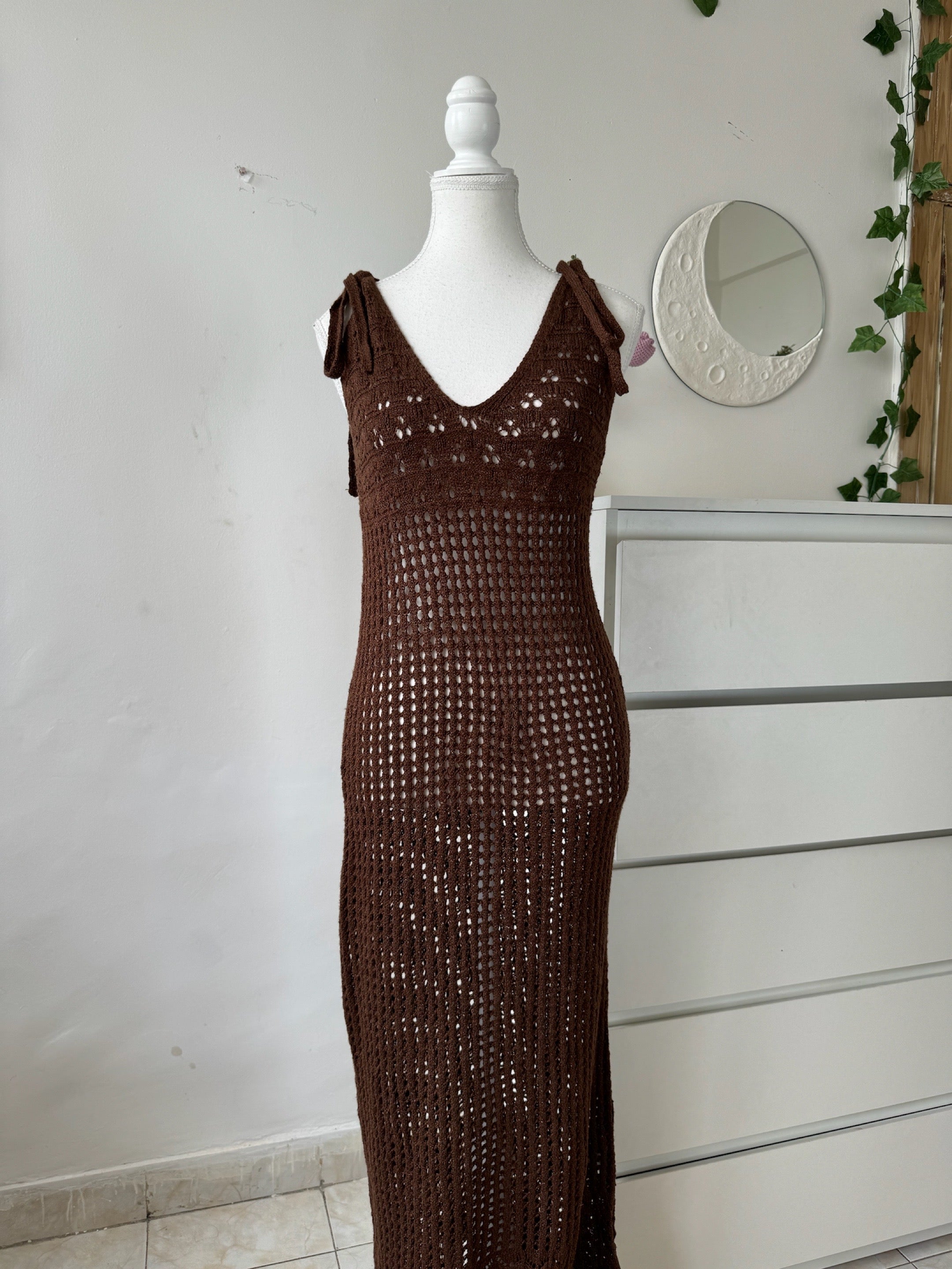 Brown Sheer Knit Dress