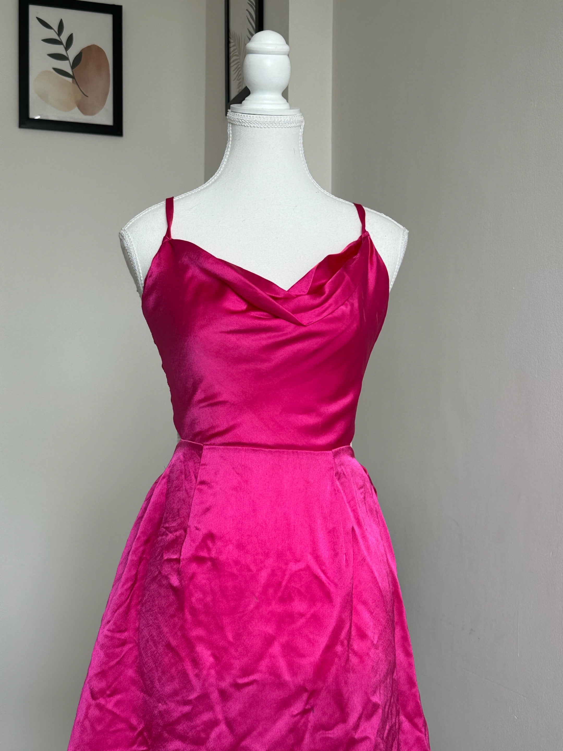 Hot Pink Cowl Satin Dress